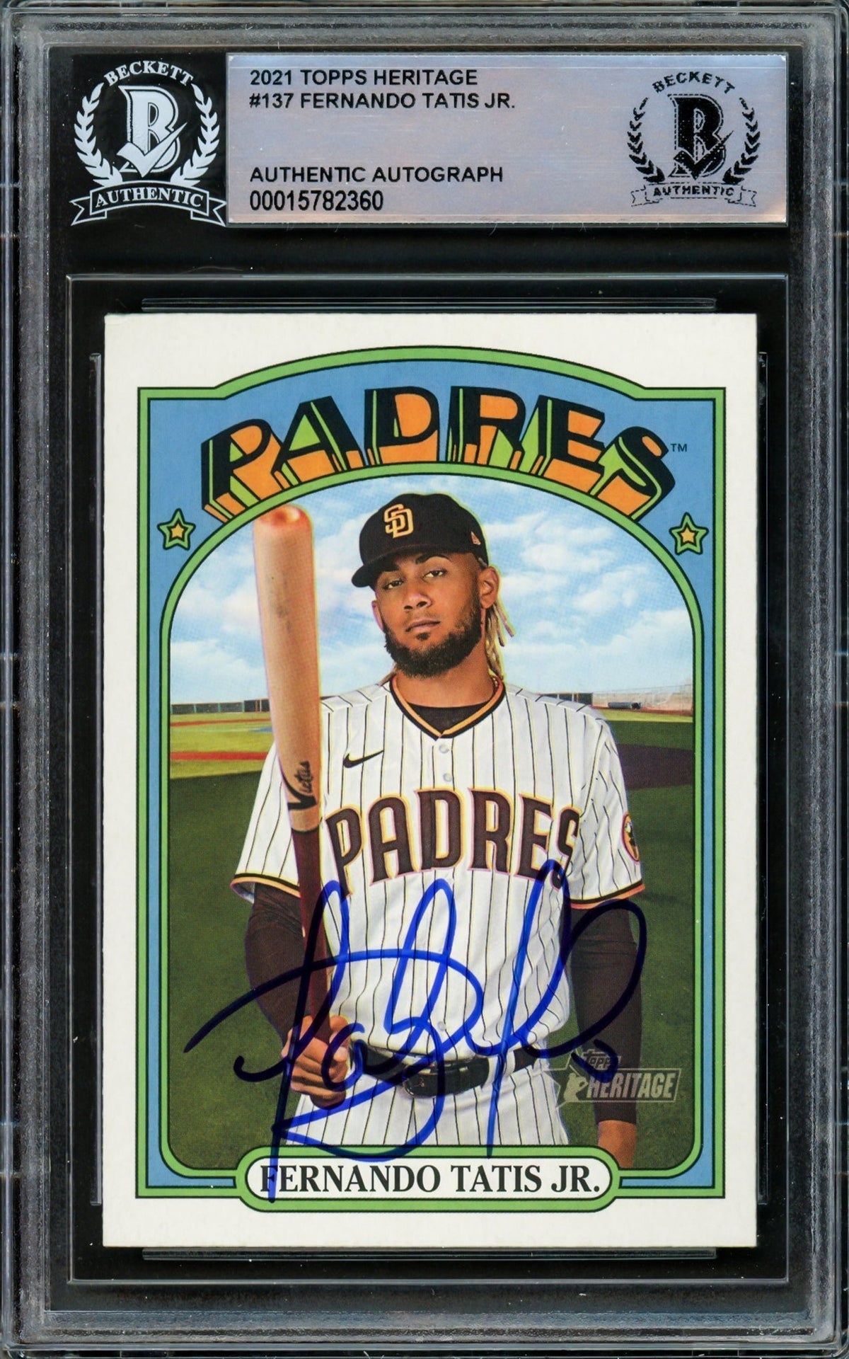 Fernando Tatis Jr. Autographed 2021 Topps Heritage Card #137 San Diego Padres Beckett Bas #15782360