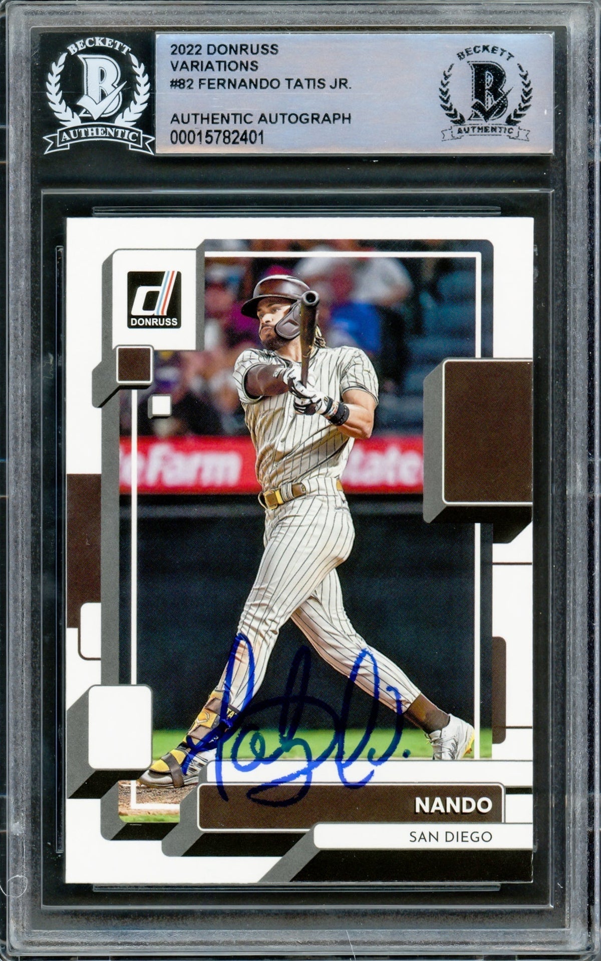 Fernando Tatis Jr. Autographed 2022 Donruss Card #82 San Diego Padres Beckett Bas #15782401