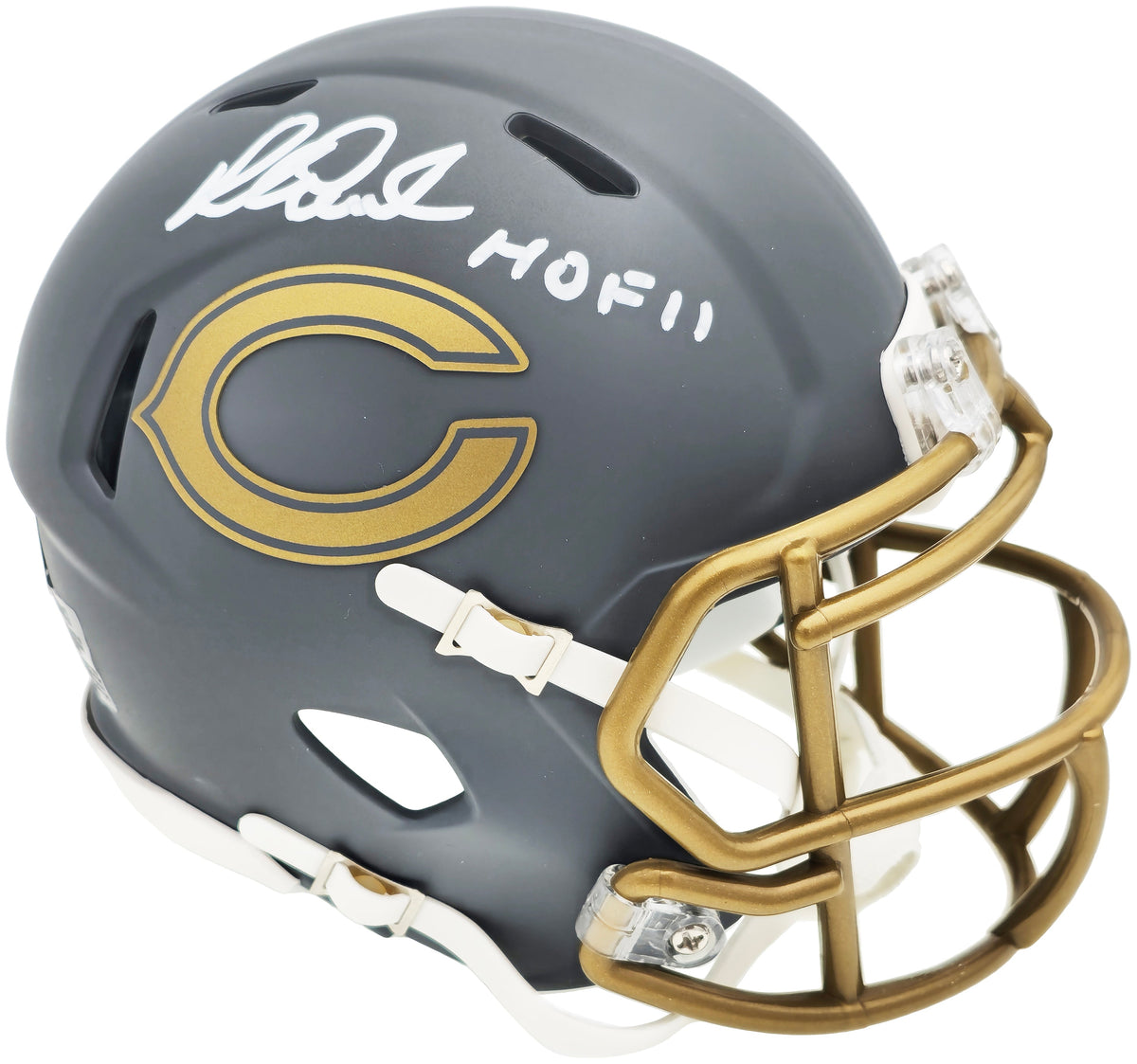 Richard Dent Autographed Chicago Bears Slate Gray Speed Mini Helmet "Hof 11" Beckett Bas Witness