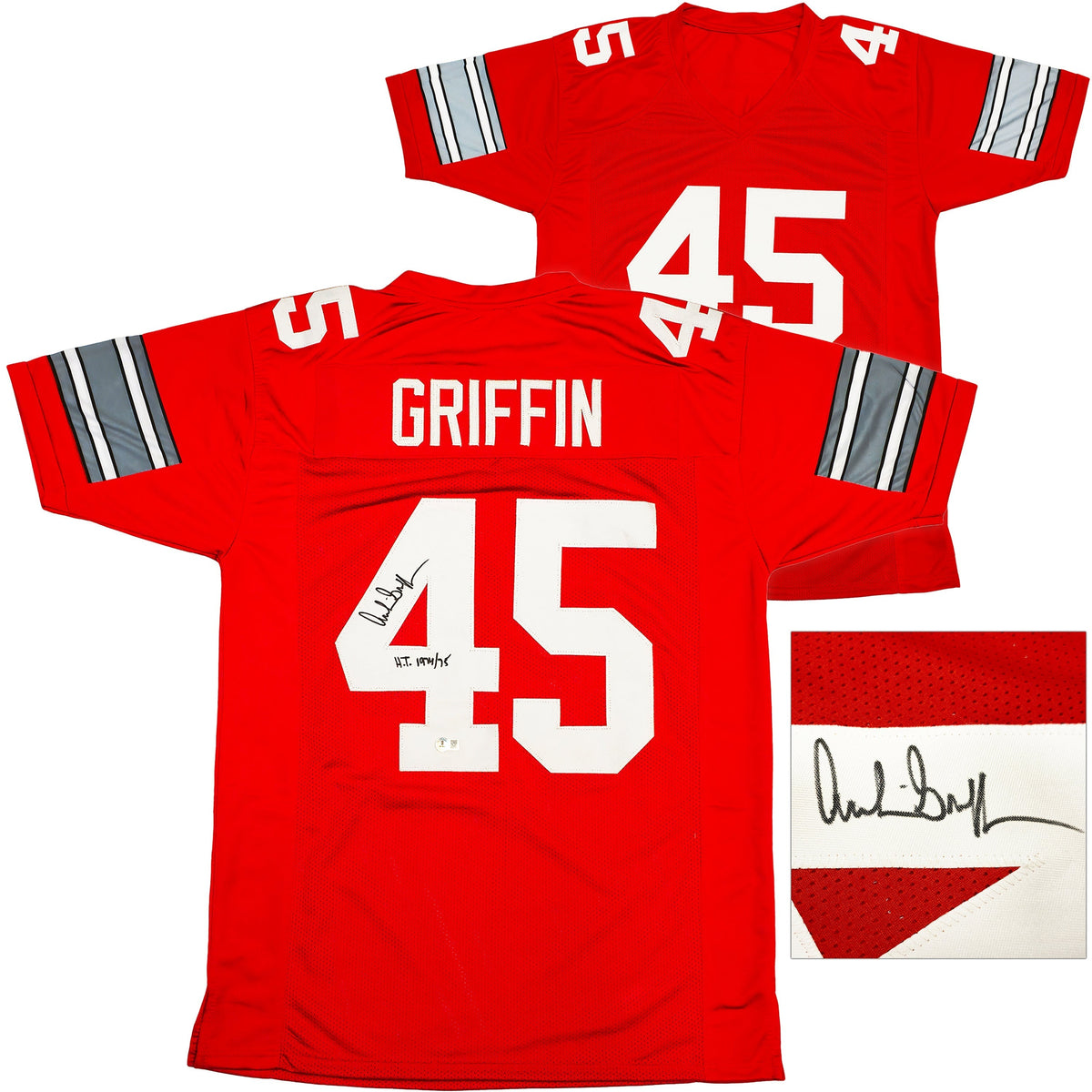 Ohio State Buckeyes Archie Griffin Autographed Red Jersey "Ht 1974/75" Beckett Bas Witness