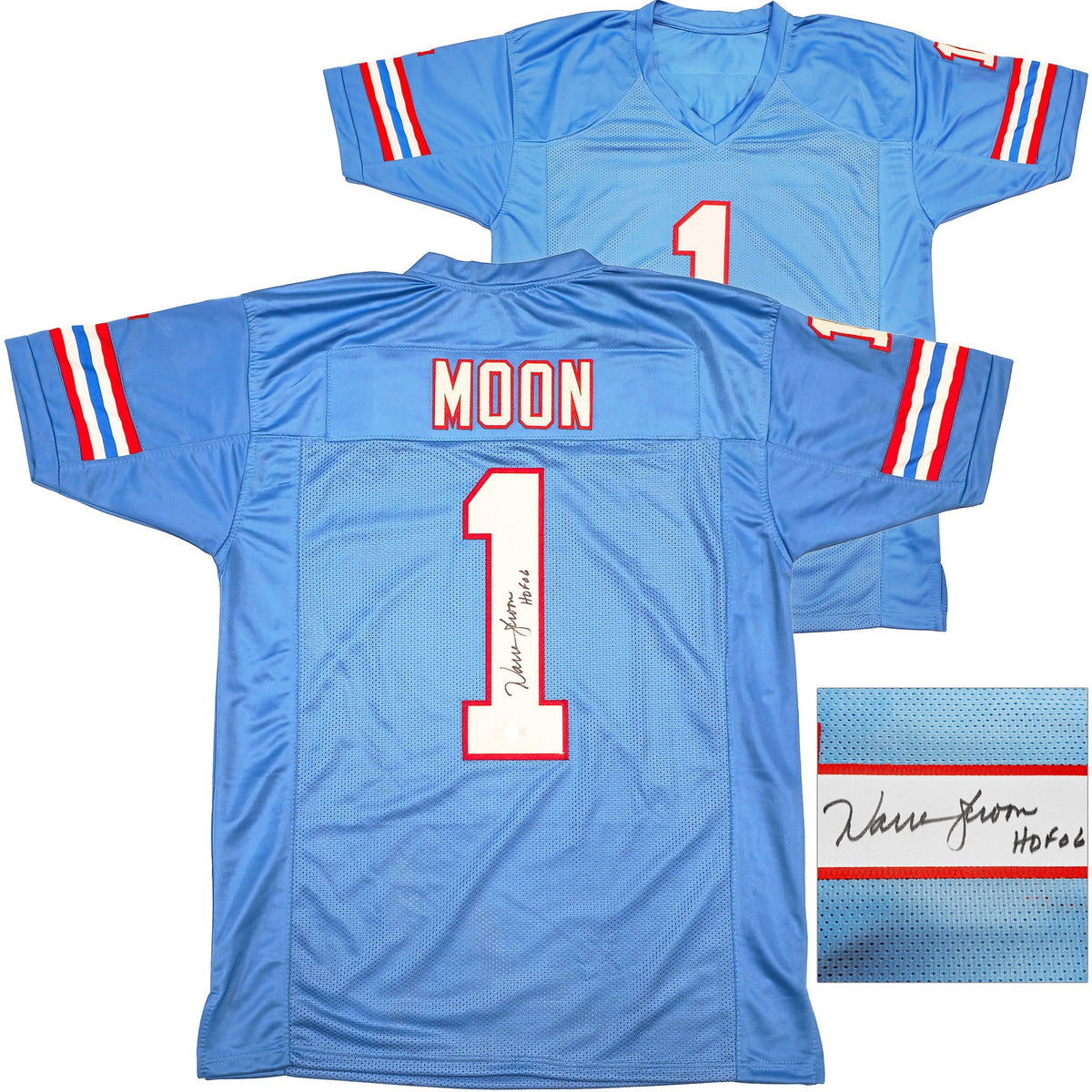 Houston Oilers Warren Moon Autographed Blue Jersey "Hof 06" Beckett Bas Qr