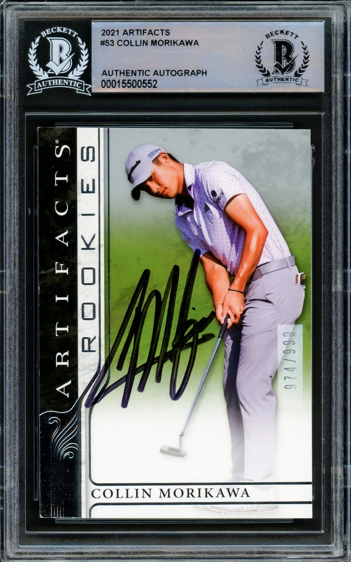 Collin Morikawa Autographed 2021 Upper Deck Artifacts Rookie Card #53 #974/999 Beckett Bas #15500552