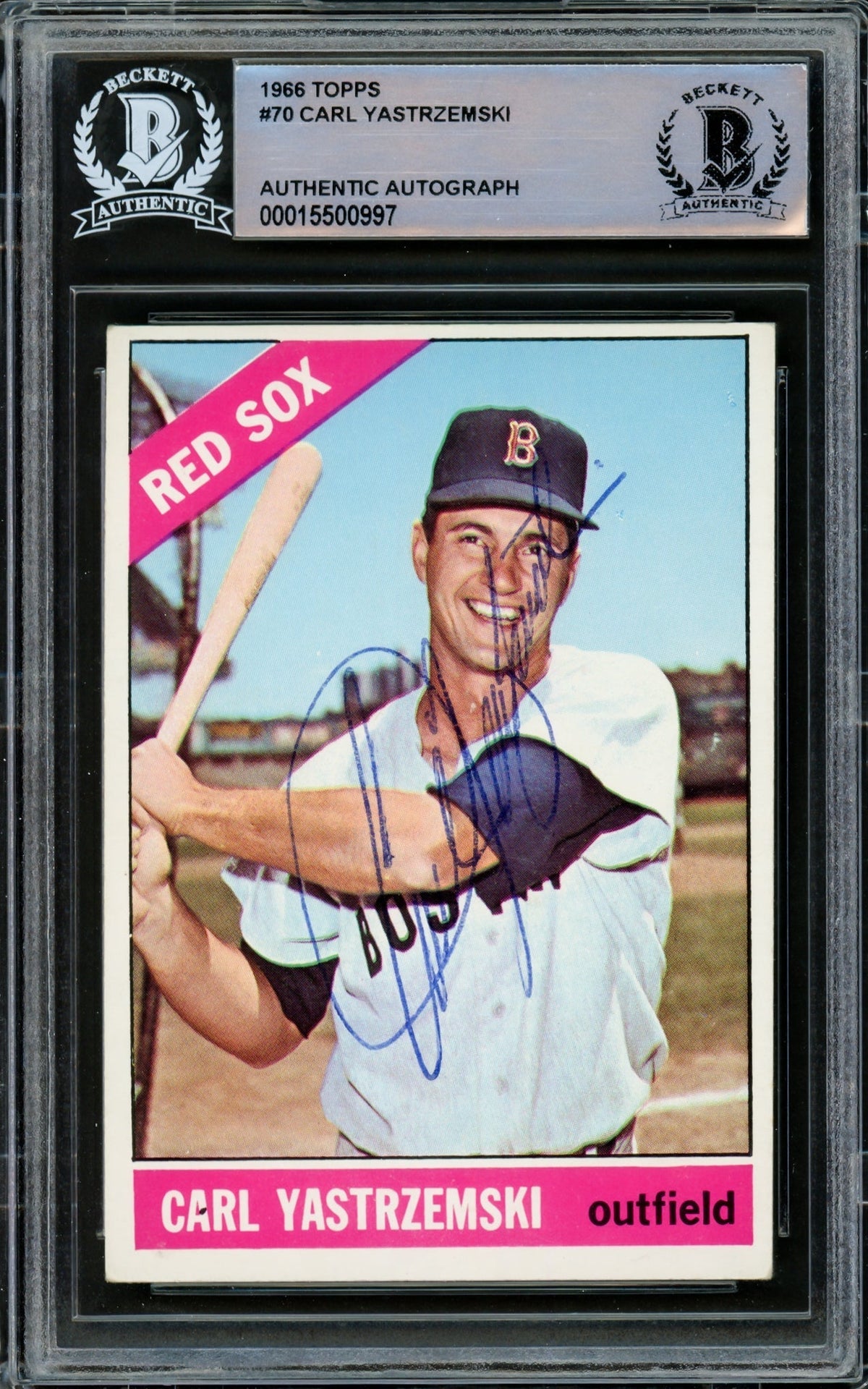 Carl Yastrzemski Autographed 1966 Topps Card #70 Boston Red Sox Vintage Signature Beckett Bas #15500997