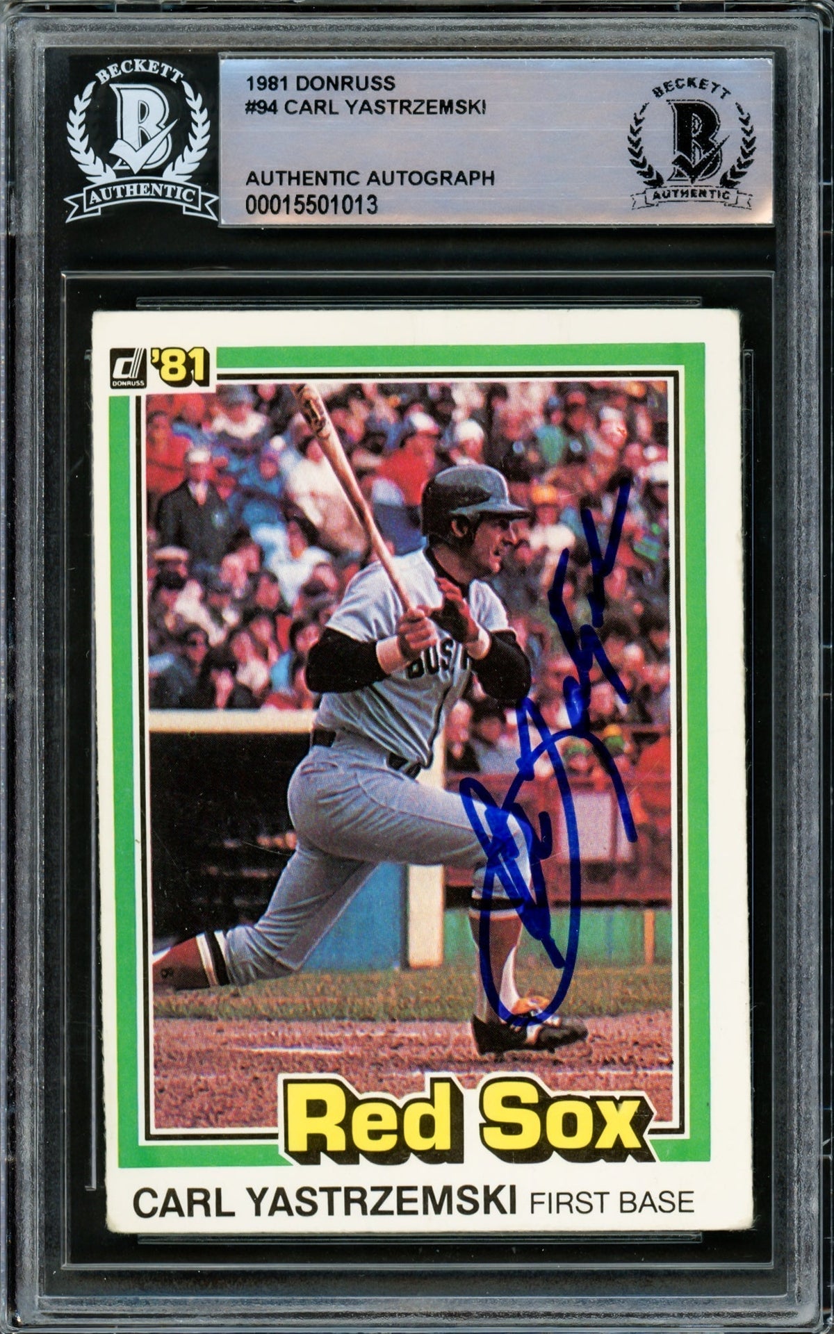 Carl Yastrzemski Autographed 1981 Donruss Card #94 Boston Red Sox Beckett Bas #15501013