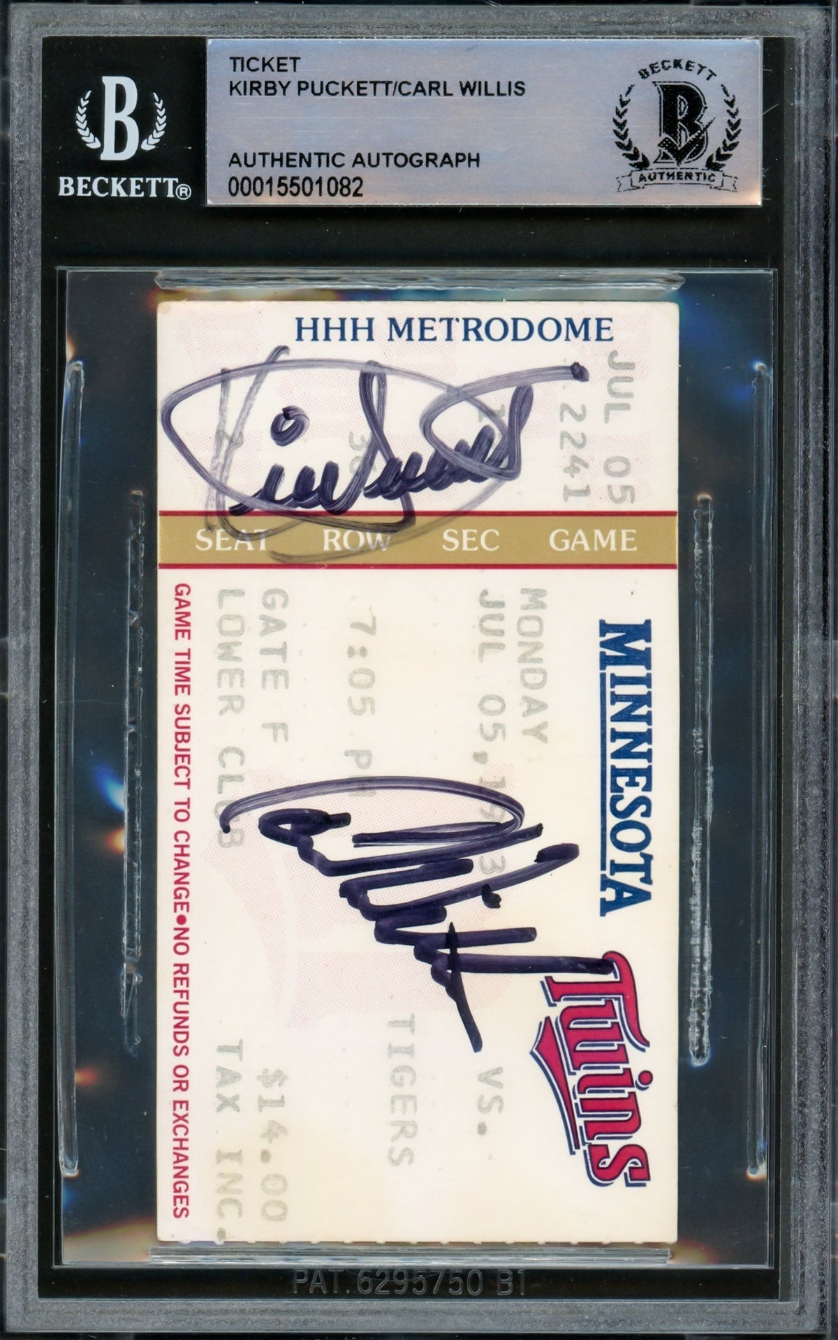 Kirby Puckett Autographed 1993 Home Ticket Minnesota Twins With Carl Willis Beckett Bas #15501082