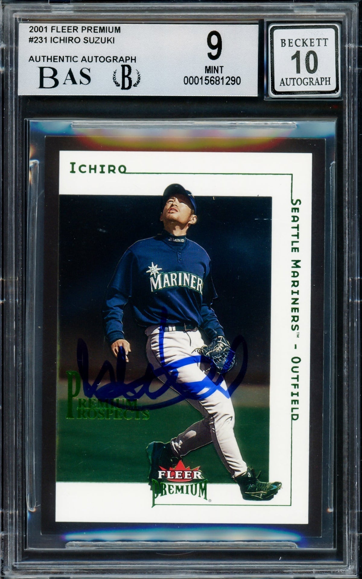 Ichiro Suzuki Autographed 2001 Fleer Premium Rookie Card #231 Seattle Mariners BGS 9 Auto Grade Gem Mint 10 #757/1999 Beckett Bas #15681290