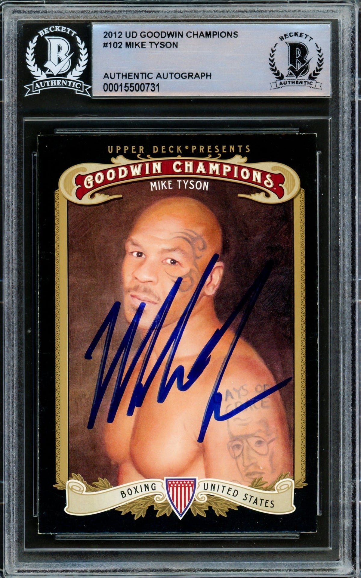 Mike Tyson Autographed 2012 Upper Deck Goodwin Champions Card #102 Beckett Bas Stock #216320