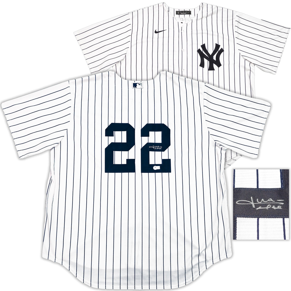 New York Yankees Juan Soto Autographed White W/Pinstripes Nike Jersey Size Xxl Beckett Bas Qr