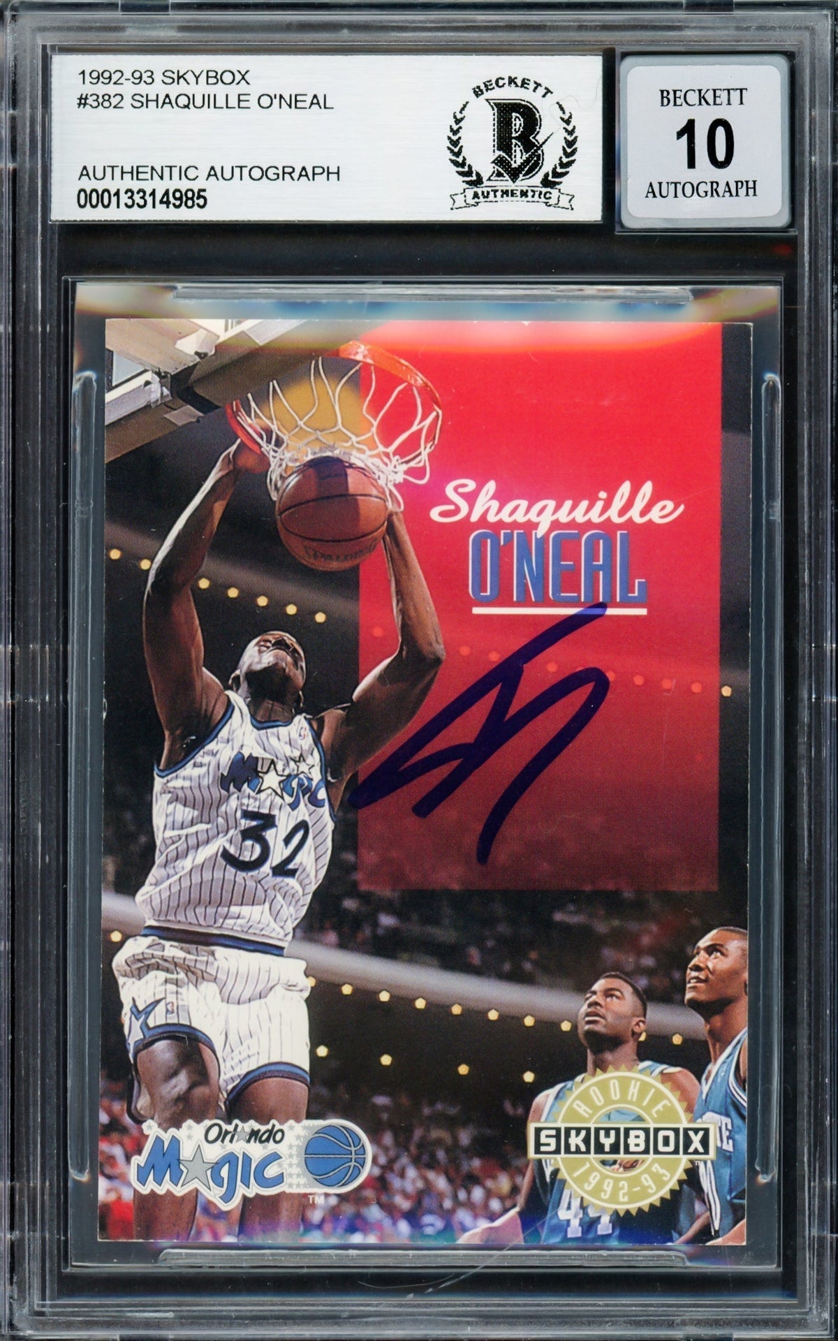 Shaquille "Shaq" O'neal Autographed 1992-93 Skybox Rookie Card #382 Orlando Magic Beckett Bas Stock #218646