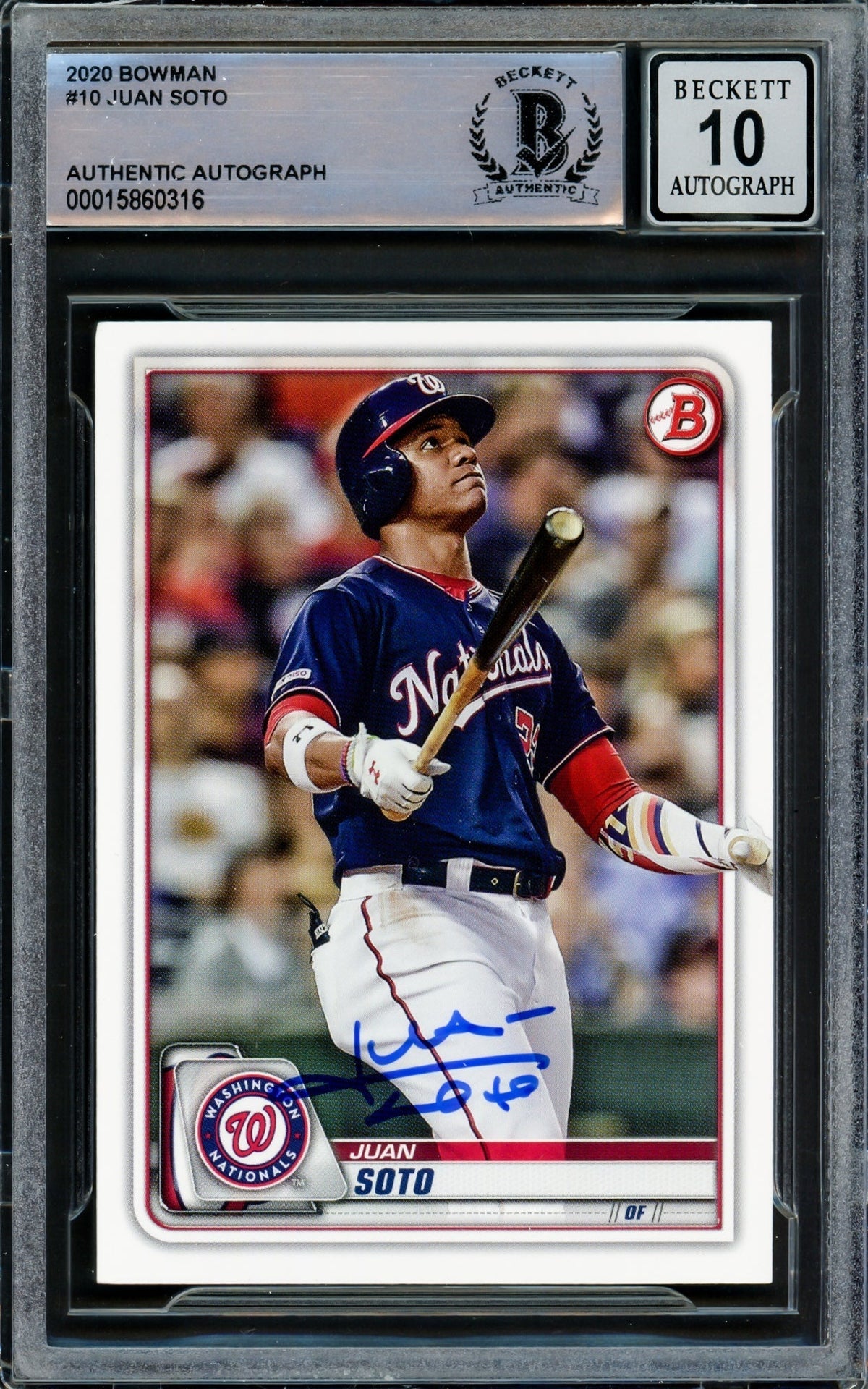 Juan Soto Autographed 2020 Bowman Card #10 Washington Nationals Auto Grade Gem Mint 10 Beckett Bas Stock #218667