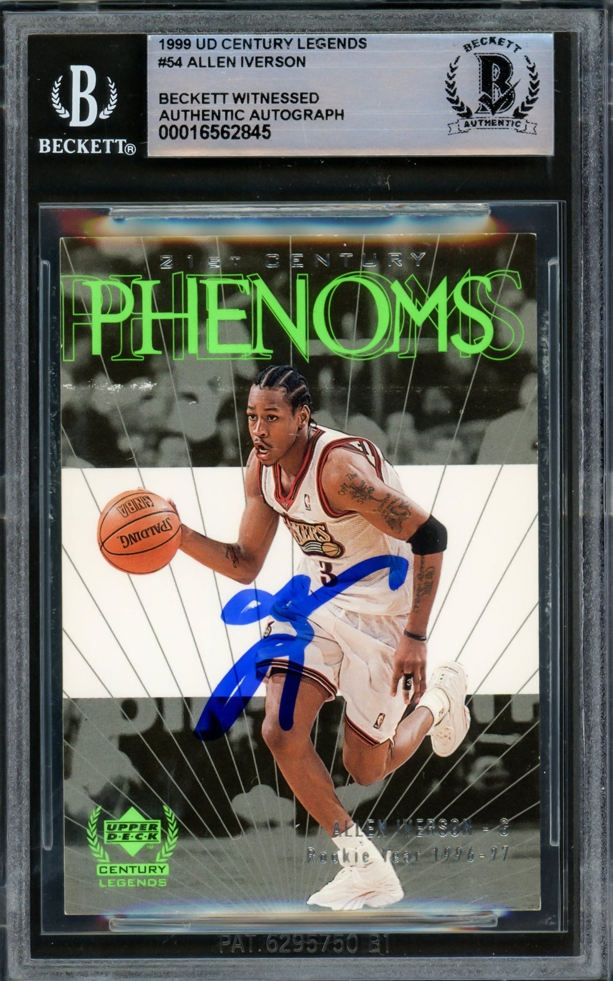 Allen Iverson Autographed 1999 Ud Century Legends Card #54 Philadelphia 76Ers Beckett Bas Witnessed #16562845