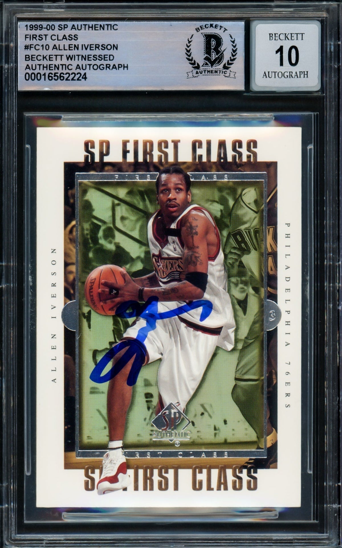 Allen Iverson Autographed 1999-00 Sp Authentic First Class Card #Fc10 Philadelphia 76Ers Auto Grade Gem Mint 10 Beckett Bas Witnessed #16562224