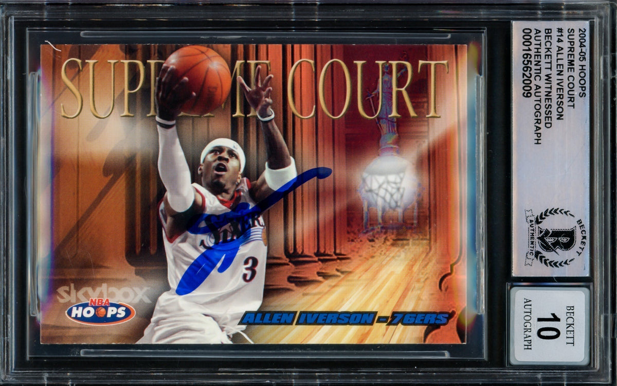 Allen Iverson Autographed 2004-05 Hoops Supreme Court Card #14 Philadelphia 76Ers Auto Grade Gem Mint 10 Beckett Bas Witnessed #16562009