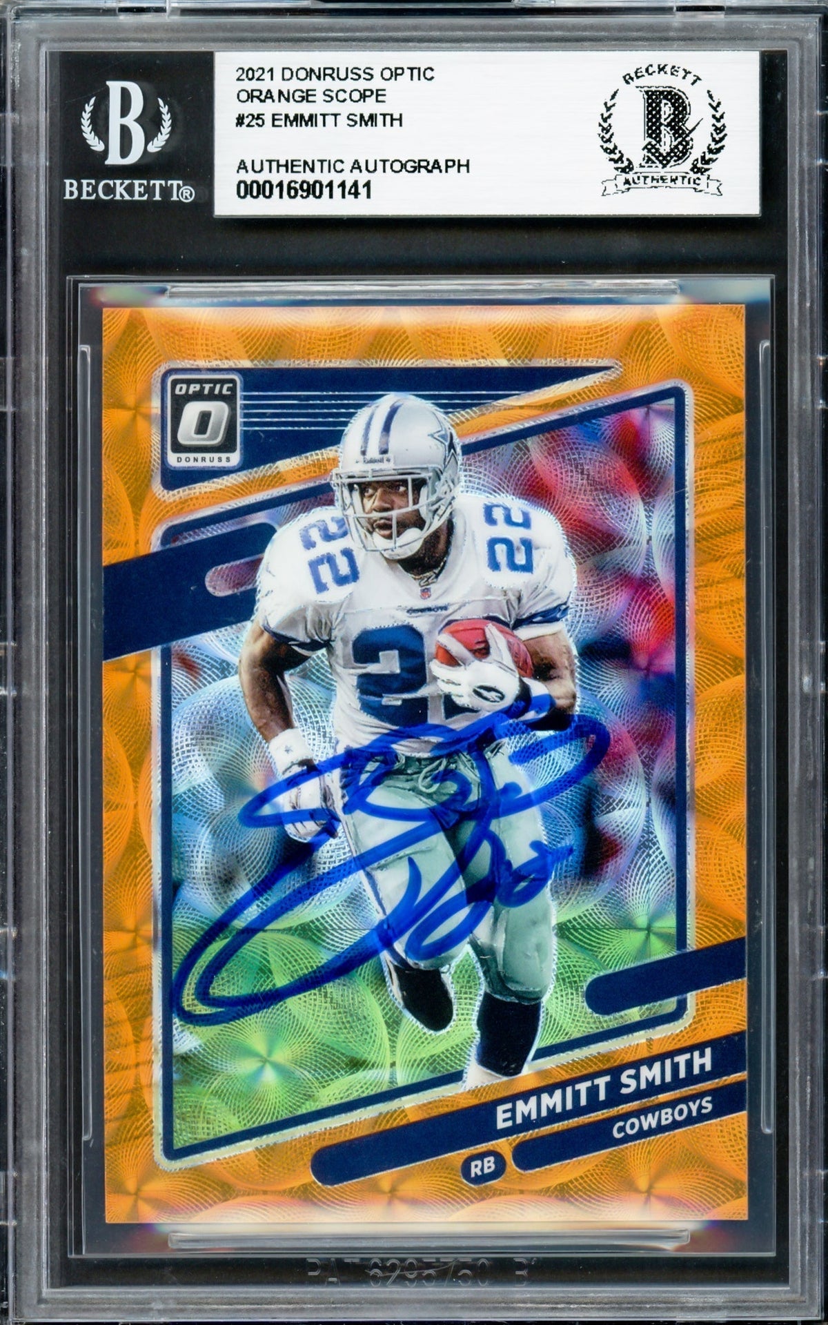 Emmitt Smith Autographed 2021 Donruss Optic Orange Scope Card #25 Dallas Cowboys #35/79 Beckett Bas #16901141