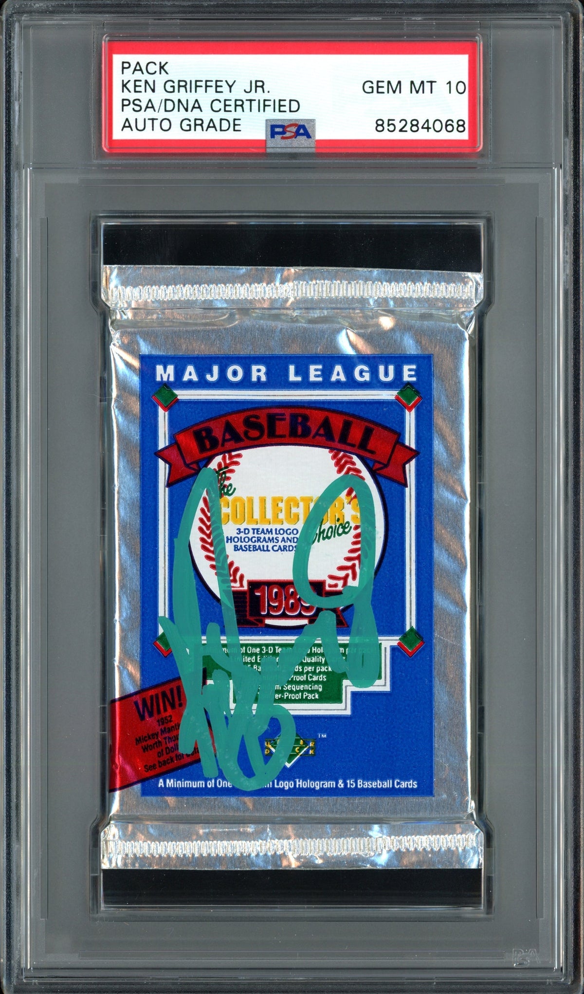 Ken Griffey Jr. Autographed Rookie 1989 Upper Deck Low Unopened Pack Seattle Mariners Auto Grade Gem Mint 10 PSA/Dna