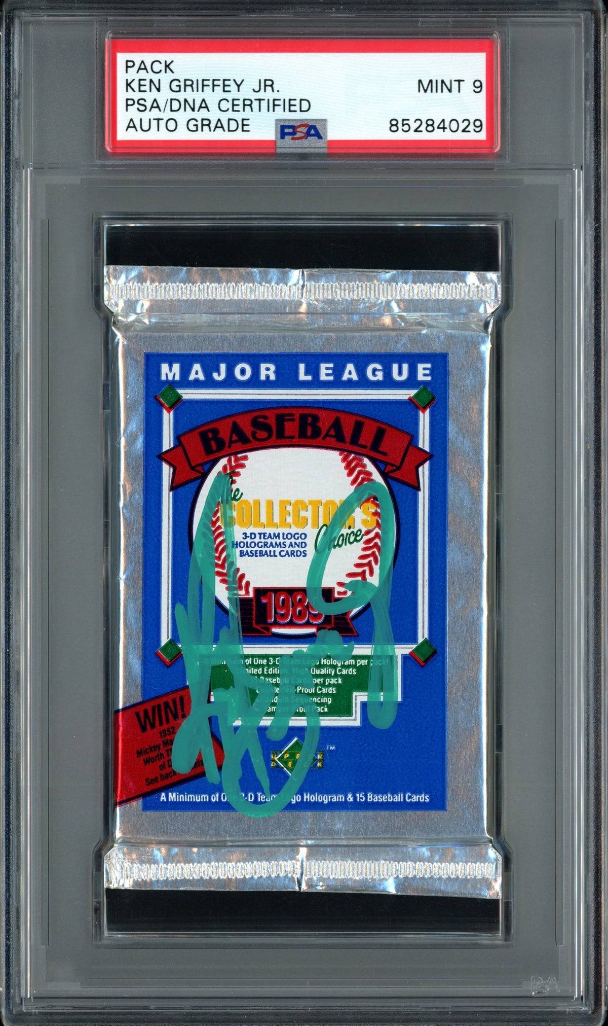 Ken Griffey Jr. Autographed Rookie 1989 Upper Deck Low Unopened Pack Seattle Mariners Auto Grade Mint 9 PSA/Dna