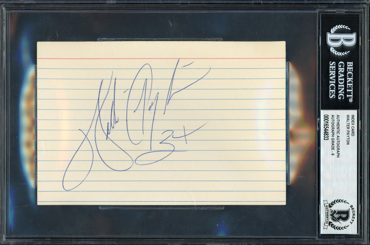 Walter Payton Autographed 4X6 Index Card Chicago Bears Auto Grade Mint 9 "34" Vintage Signature Beckett Bas #16544833