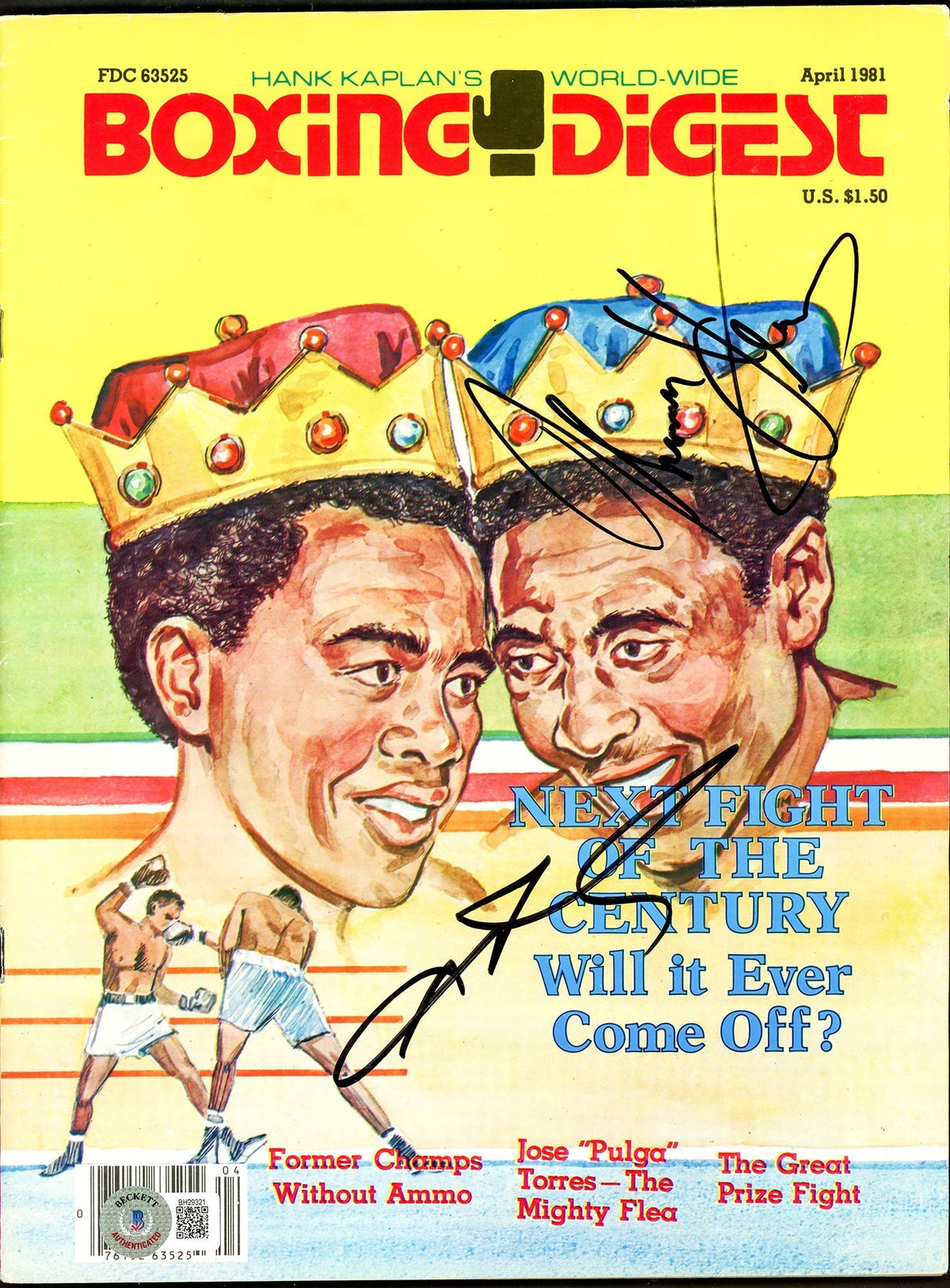 Sugar Ray Leonard & Thomas "Hitman" Hearns Autographed Boxing Digest Magazine Beckett Bas #Bh29321