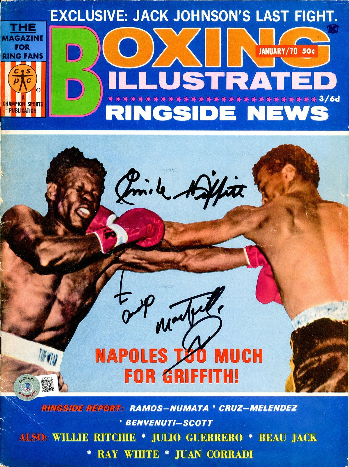 Jose Napoles & Emile Griffith Autographed Boxing Illustrated Magazine Beckett Bas #Bh29316