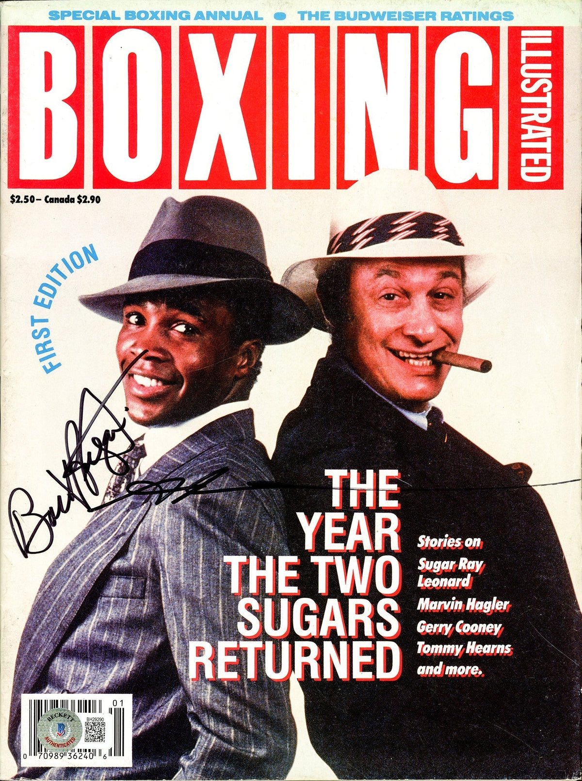 Sugar Ray Leonard & Bert Sugar Autographed Boxing Illustrated Magazine Beckett Bas #Bh29290
