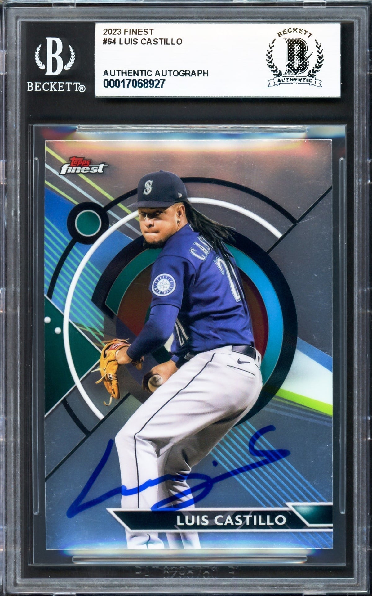 Luis Castillo Autographed 2023 Topps Finest Card #64 Seattle Mariners Beckett Bas