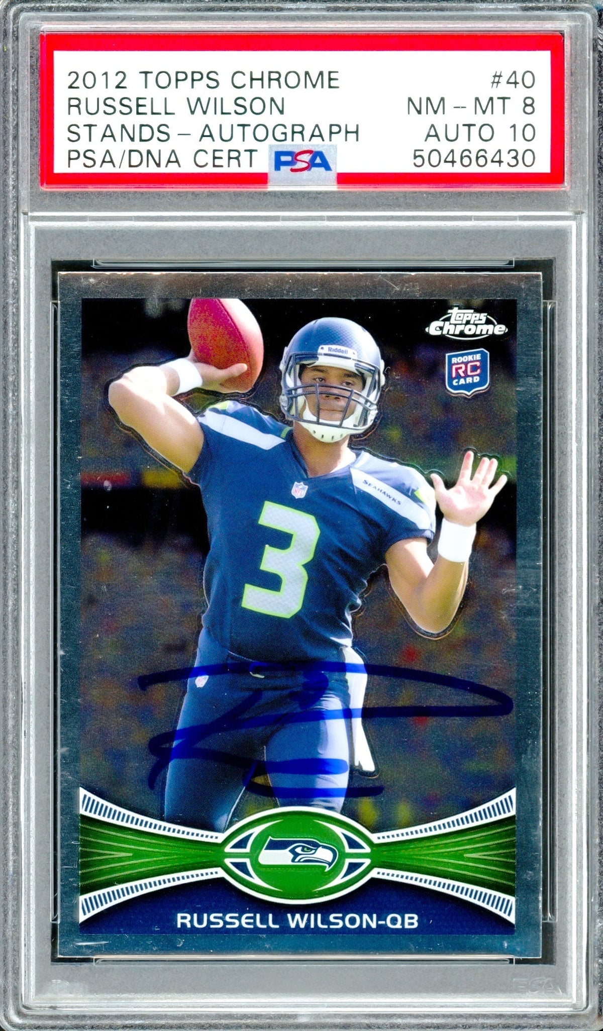Russell Wilson Autographed 2012 Topps Chrome Rookie Card #40A Seattle Seahawks PSA 8 Auto Grade Gem Mint 10 PSA/Dna Stock #220172