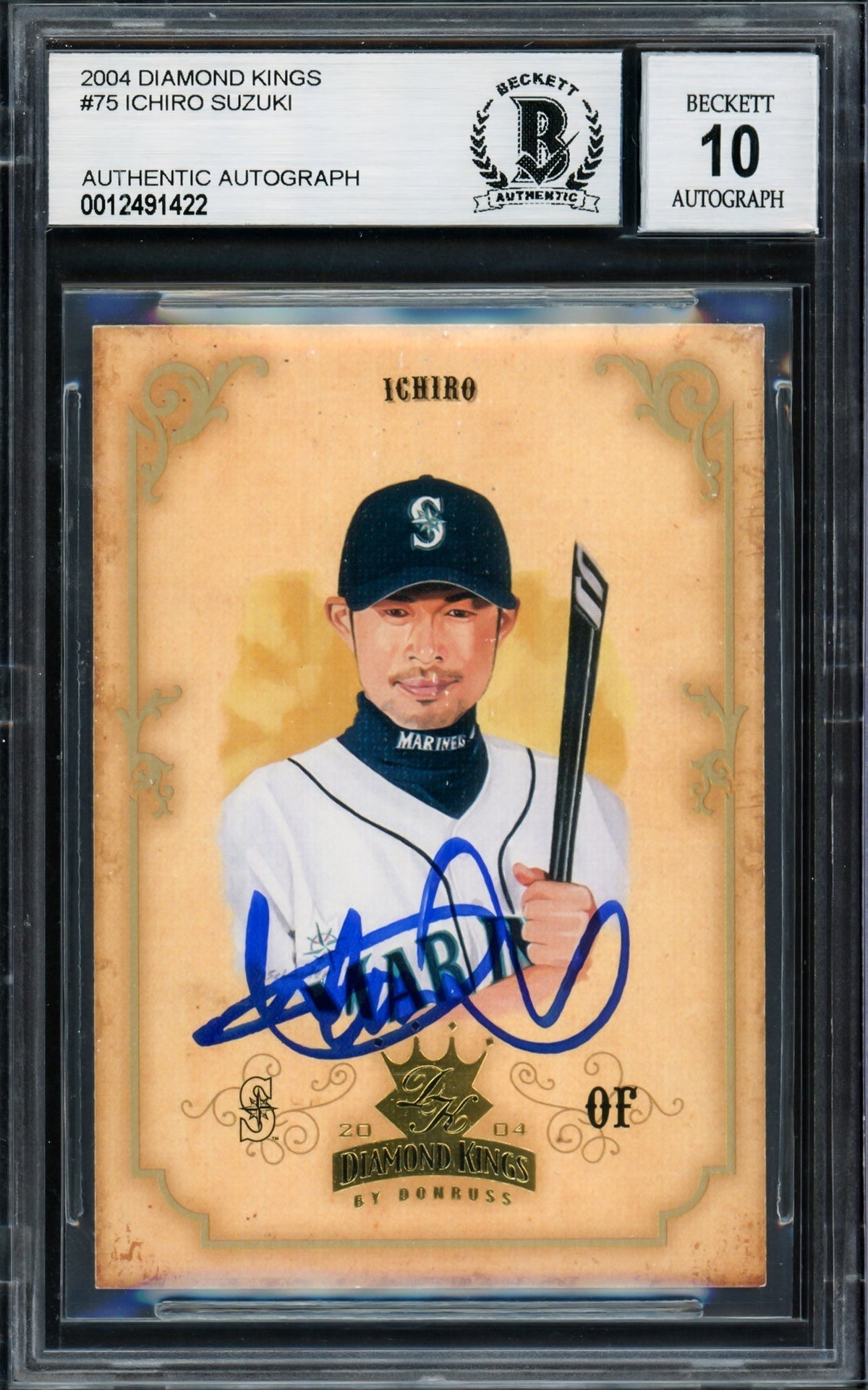 Ichiro Suzuki Autographed 2004 Donruss Diamond Kings Card #75 Seattle Mariners Auto Grade Gem Mint 10 Beckett Bas Stock #220264