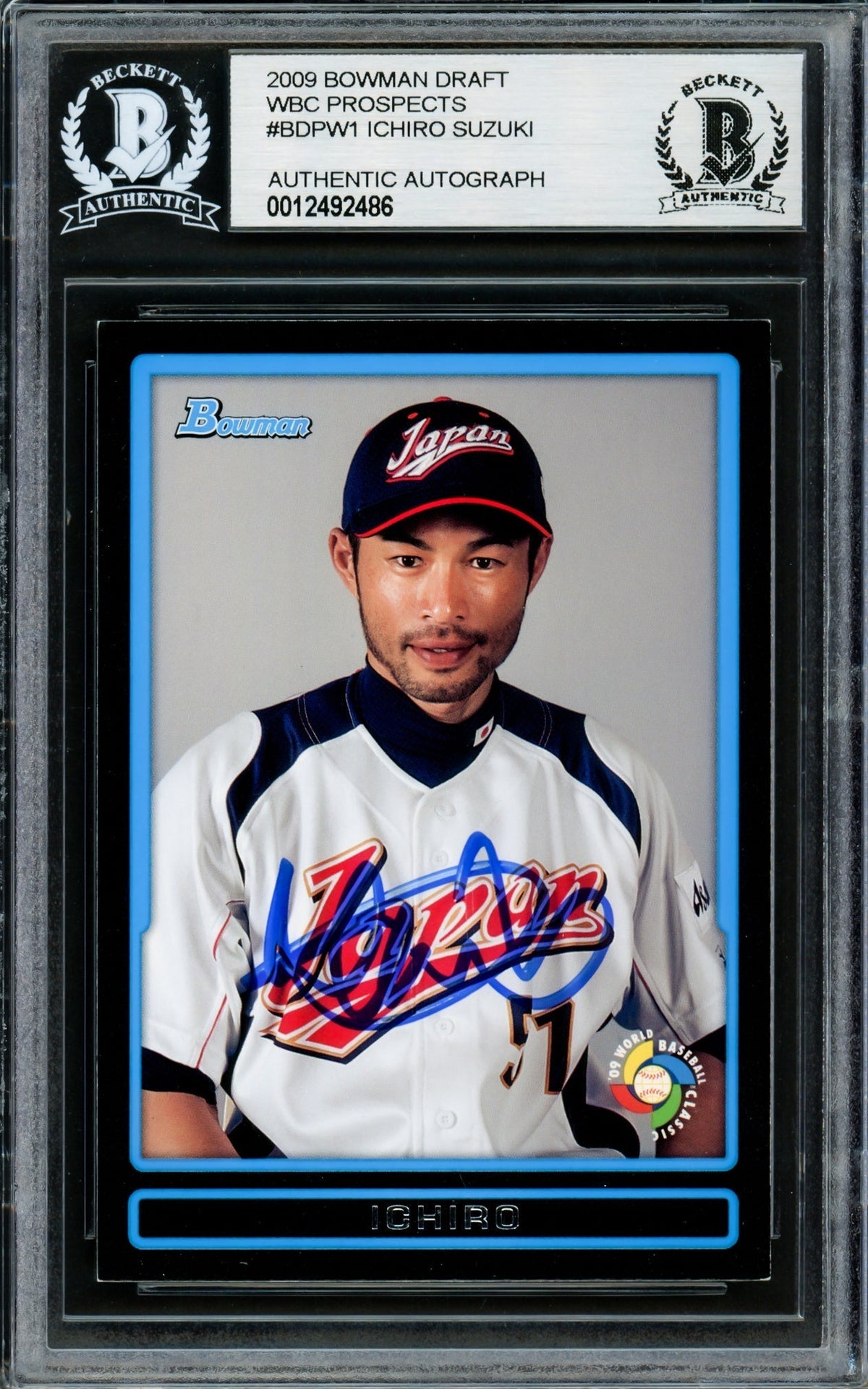 Ichiro Suzuki Autographed 2009 Bowman Draft Picks Card #Bdpw1 Team Japan Beckett Bas Stock #220268