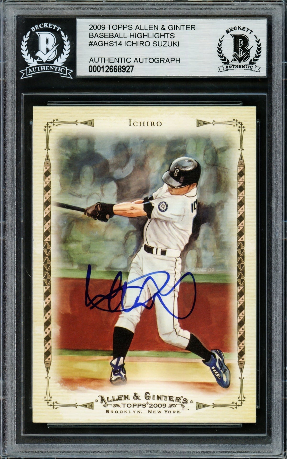 Ichiro Suzuki Autographed 2009 Topps Allen & Ginter Card #Aghs14 Seattle Mariners Beckett Bas Stock #220269