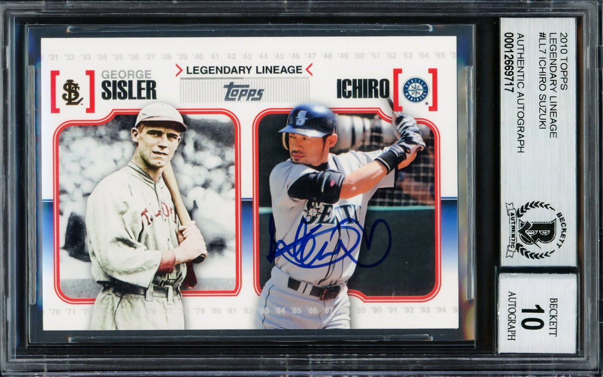 Ichiro Suzuki Autographed 2009 Topps Legendary Lineage Card #Ll7 Seattle Mariners Auto Grade Gem Mint 10 With George Sisler Beckett Bas Stock #220270