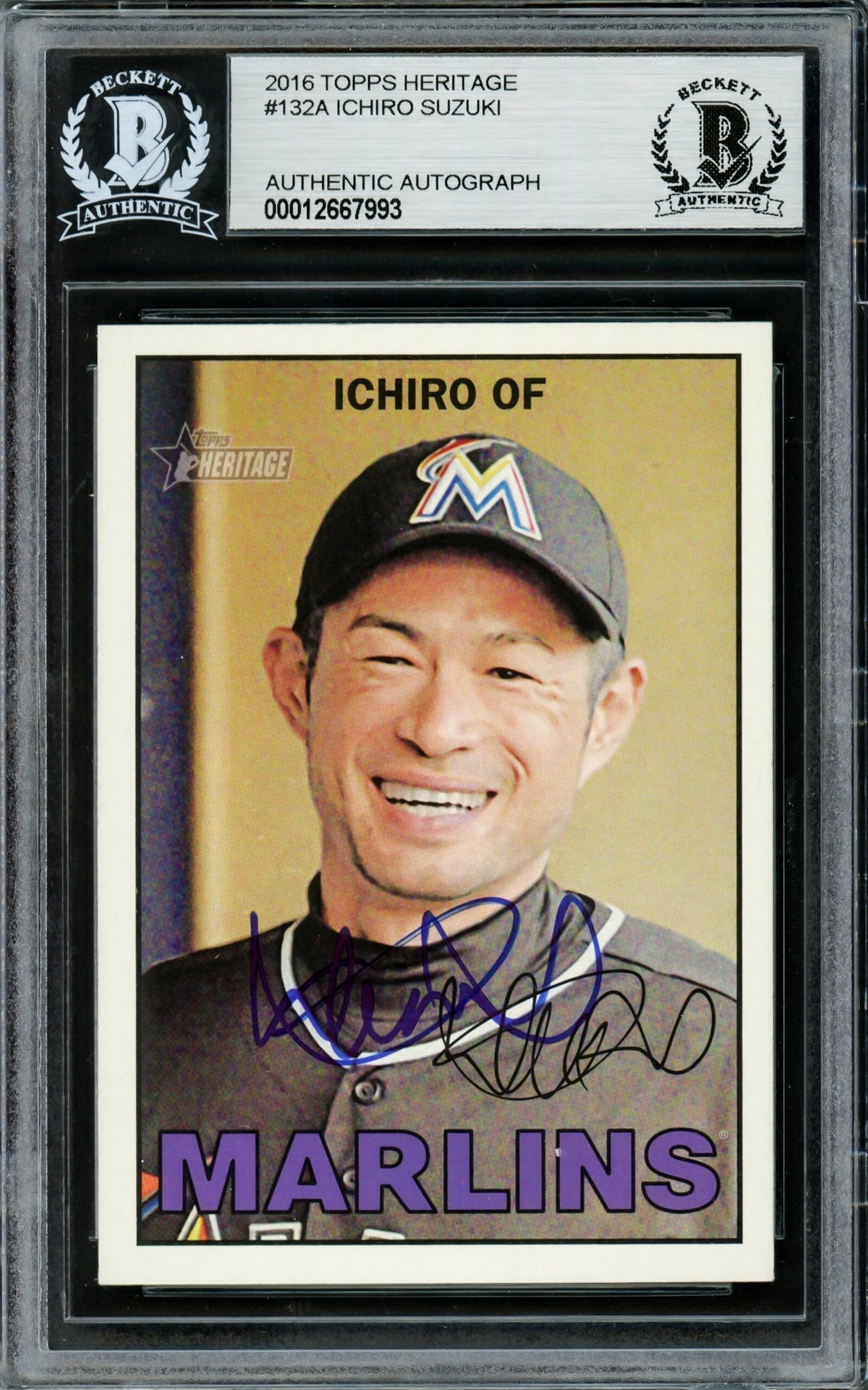 Ichiro Suzuki Autographed 2016 Topps Heritage Card #132 Seattle Mariners Beckett Bas Stock #220281