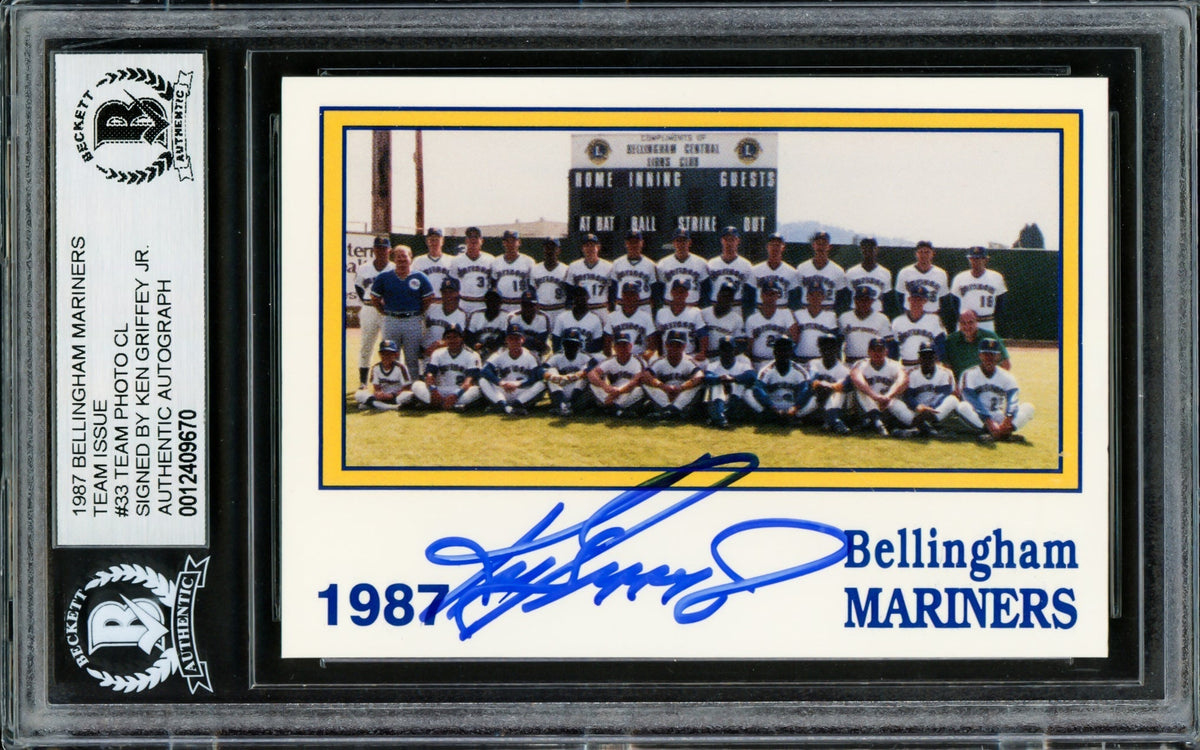 Ken Griffey Jr. Autographed 1987 International Bellingham Rookie Team Card #33 Seattle Mariners Beckett Bas Stock #220291