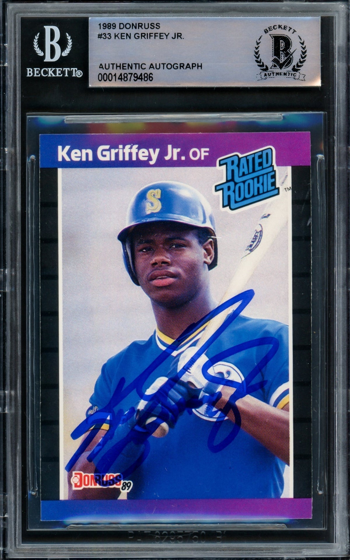 Ken Griffey Jr. Autographed 1989 Donruss Rated Rookie Card #33 Seattle Mariners Beckett Bas Stock #220296