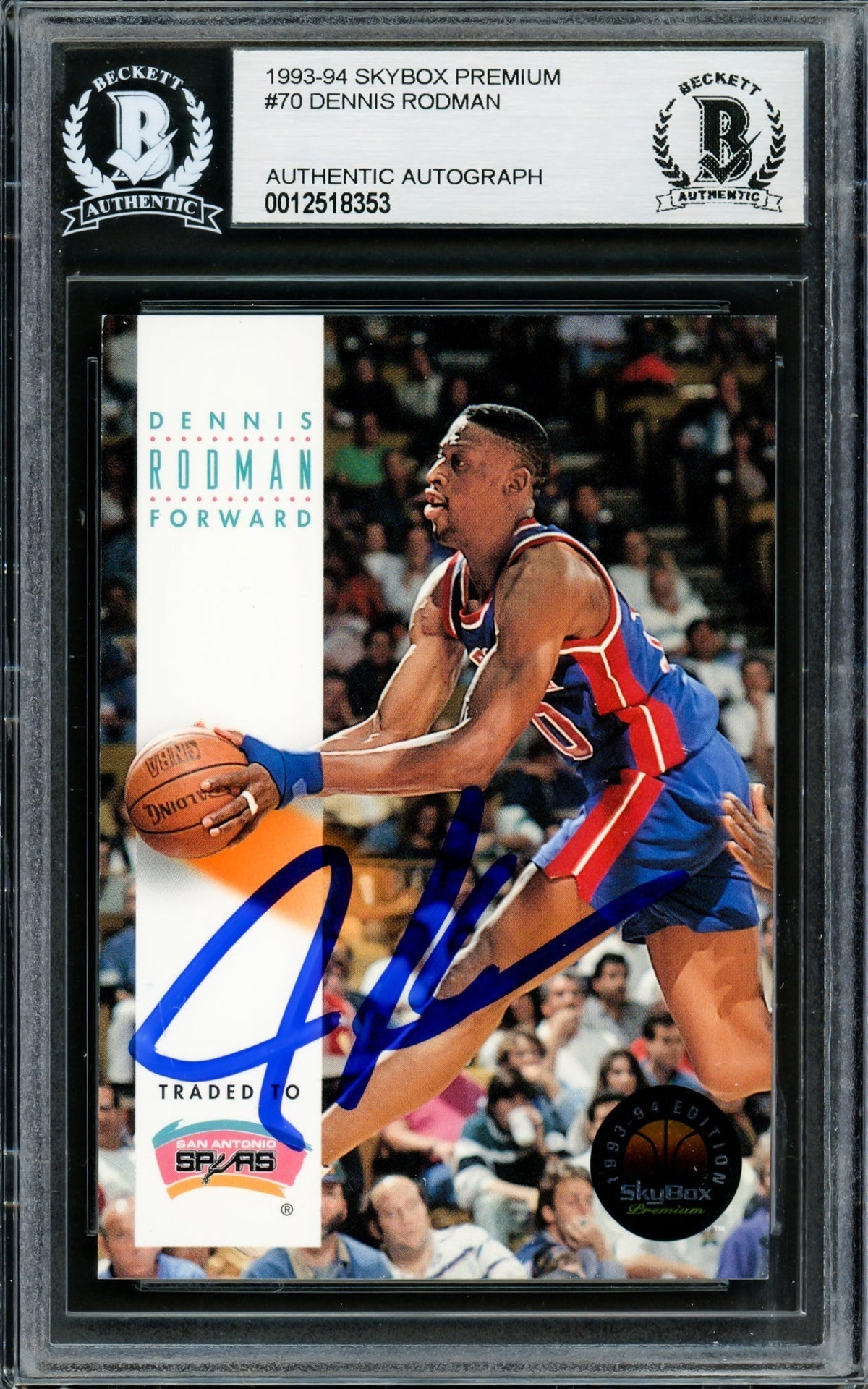 Dennis Rodman Autographed 1993-94 Skybox Card #70 Detroit Pistons Beckett Bas Stock #220312