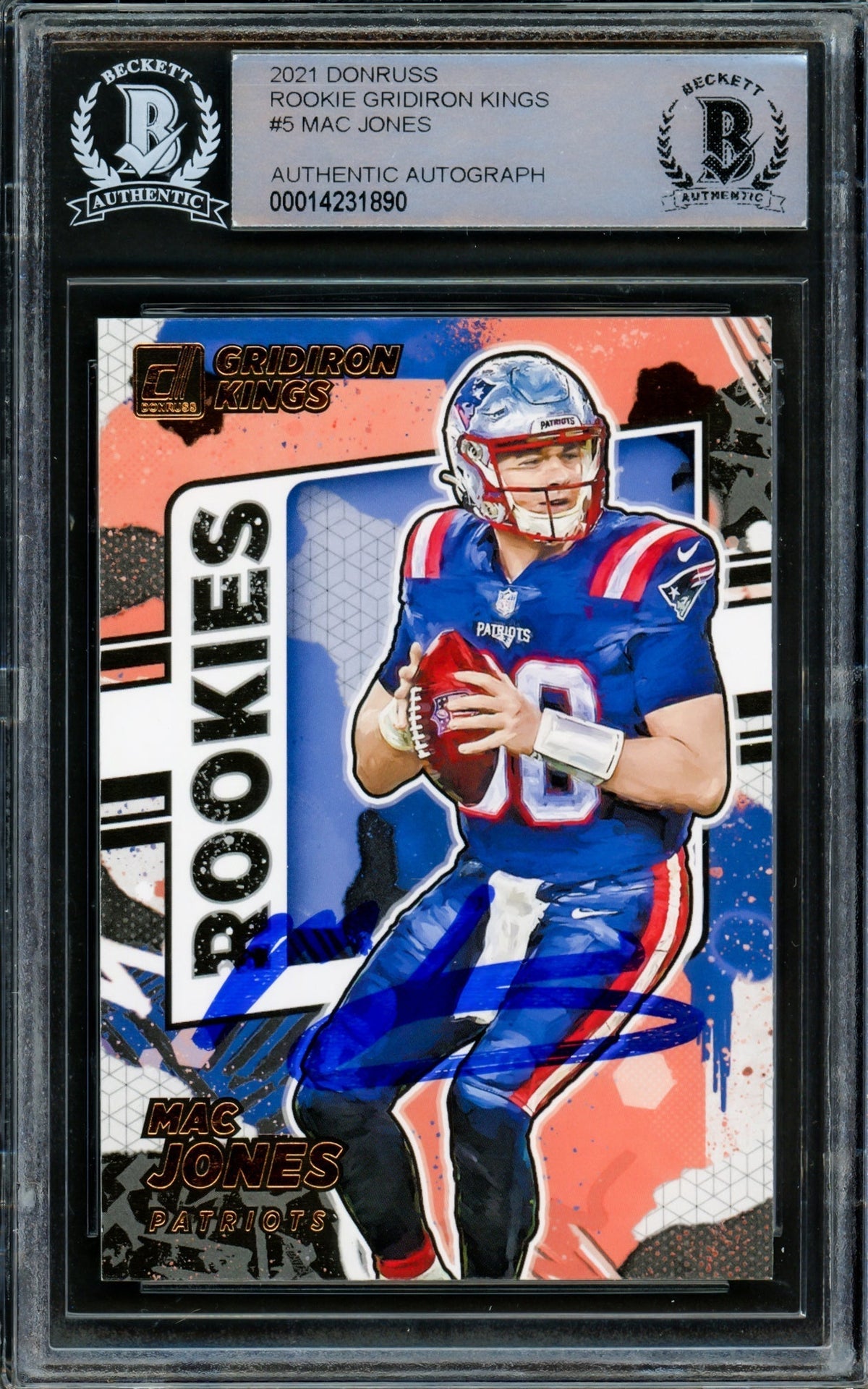 Mac Jones Autographed 2021 Donruss Gridiron Kings Rookie Card #Rgk-Mjo New England Patriots Beckett Bas Stock #220335
