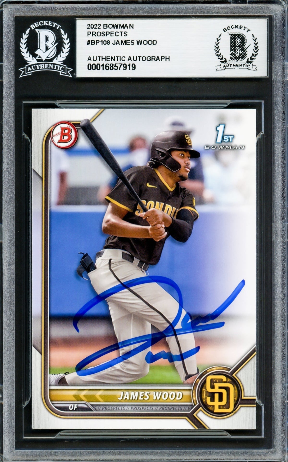 James Wood Autographed 2022 1St Bowman Prospects Rookie Card #Bp108 Washington Nationals Beckett Bas