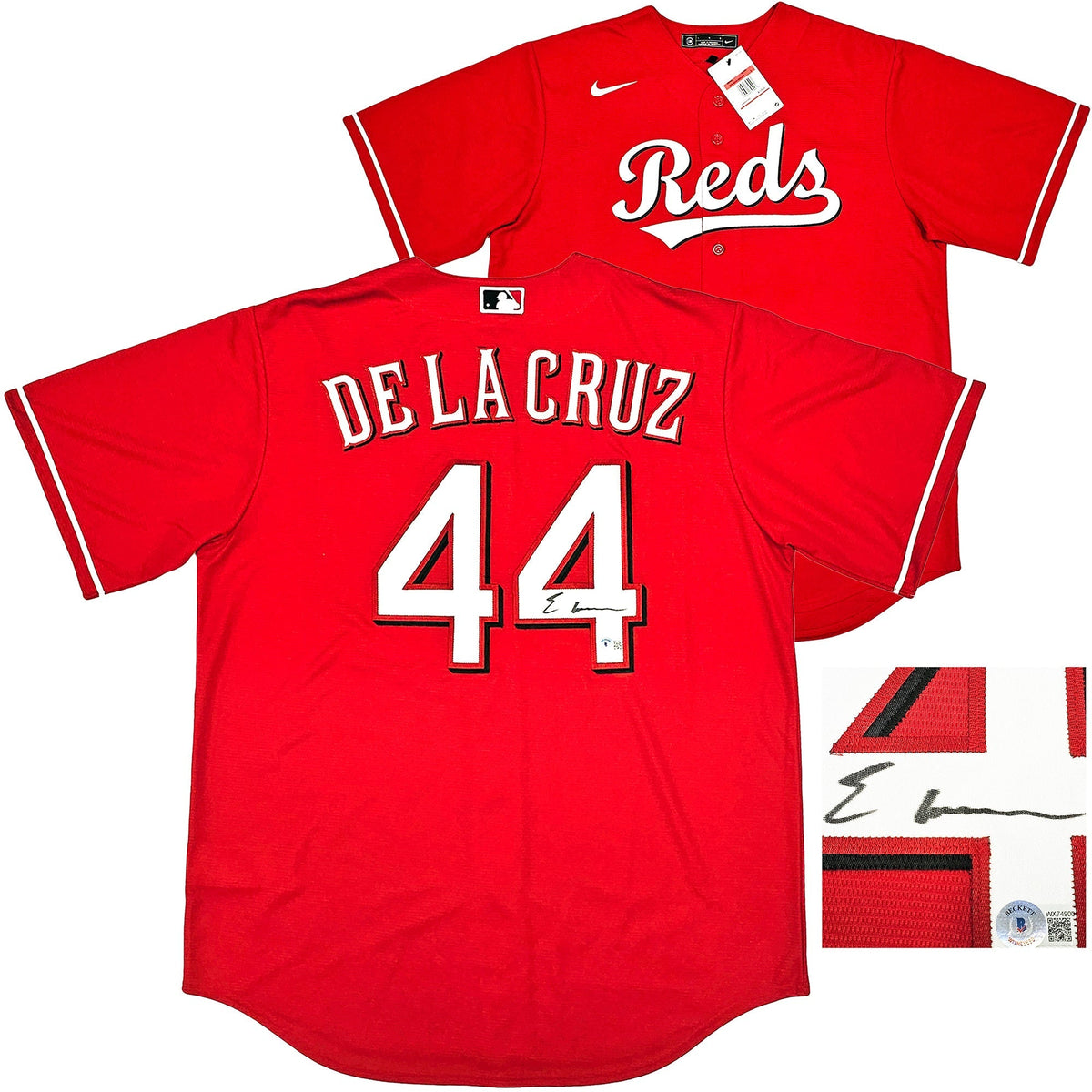 Cincinnati Reds Elly De La Cruz Autographed Red Nike Jersey Size L Beckett Bas Witness Stock #220226