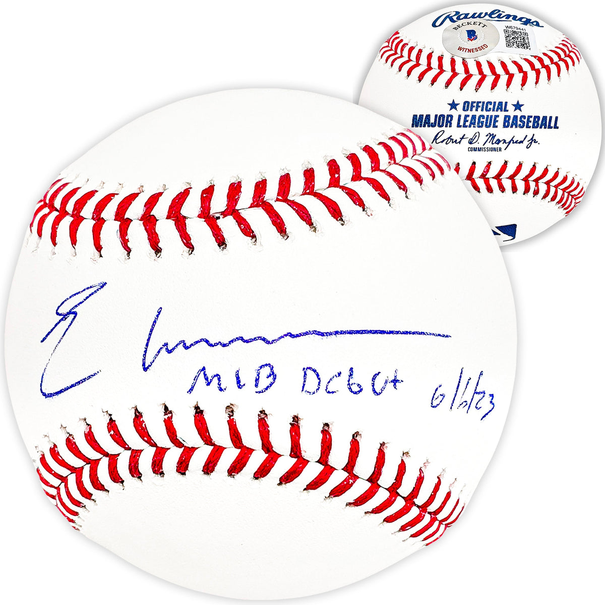 Elly De La Cruz Autographed Official MLB Baseball Cincinnati Reds "MLB Debut 6/6/23" Beckett Bas Witness Stock #220355