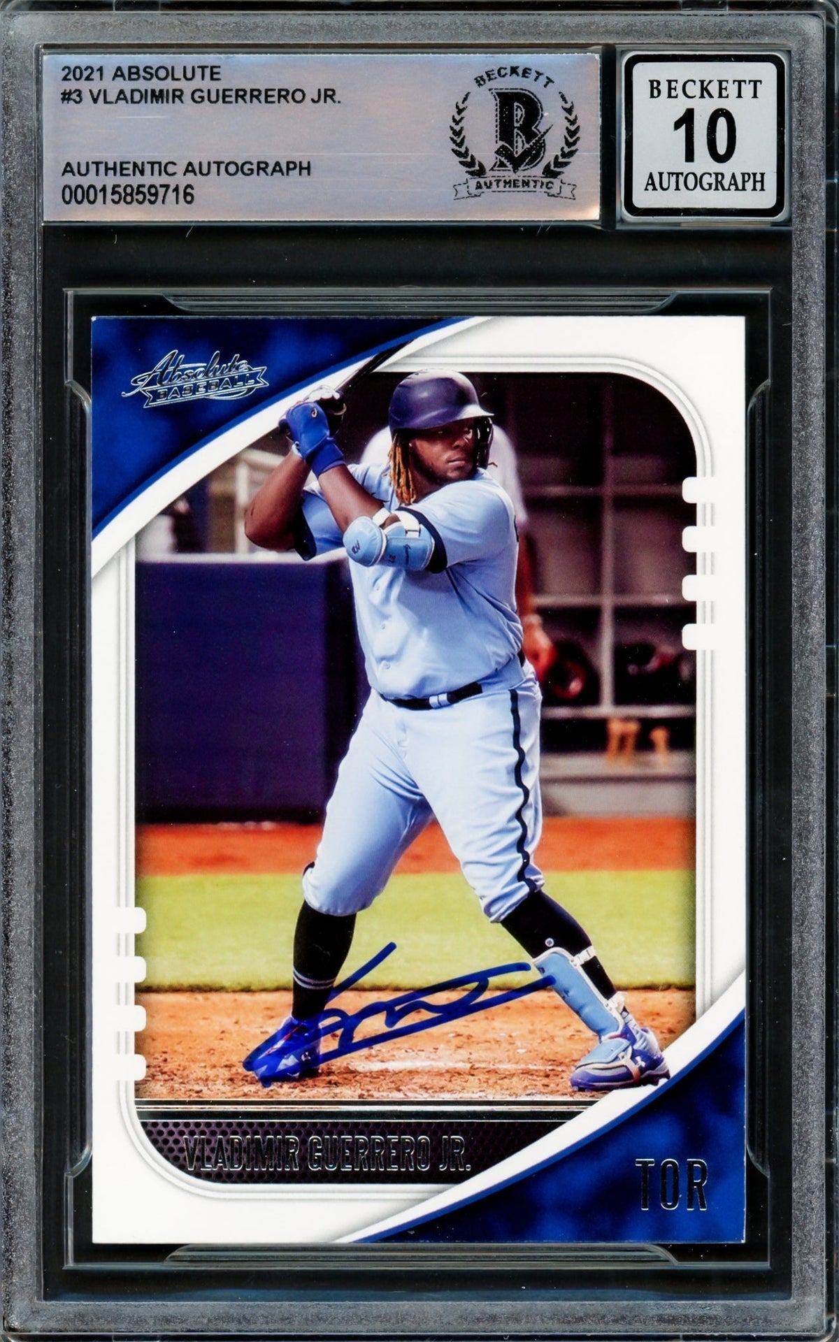 Vladimir Guerrero Jr. Autographed 2021 Panini Absolute Card #3 Toronto Blue Jays Auto Grade Gem Mint 10 Beckett Bas #15859716