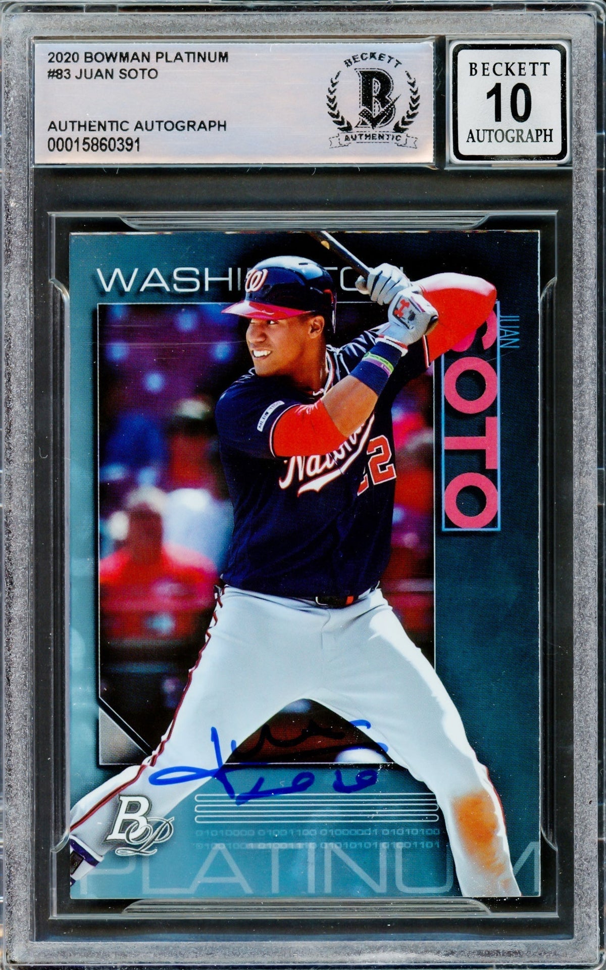 Juan Soto Autographed 2020 Bowman Platinum Card #83 Washington Nationals Auto Grade Gem Mint 10 Beckett Bas #15860391
