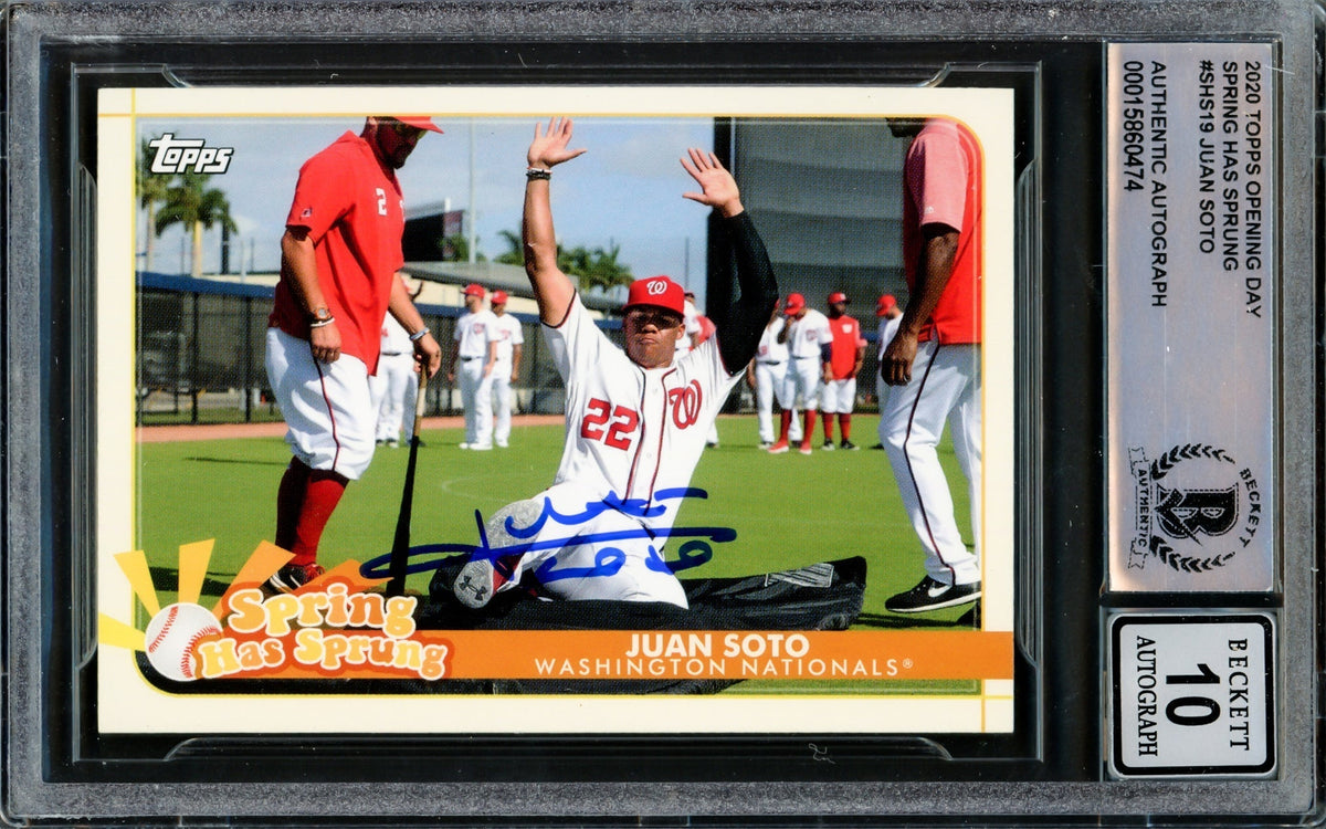Juan Soto Autographed 2020 Topps Opening Day Spring Has Sprung Card #Shs-19 Washington Nationals Auto Grade Gem Mint 10 Beckett Bas #15860474