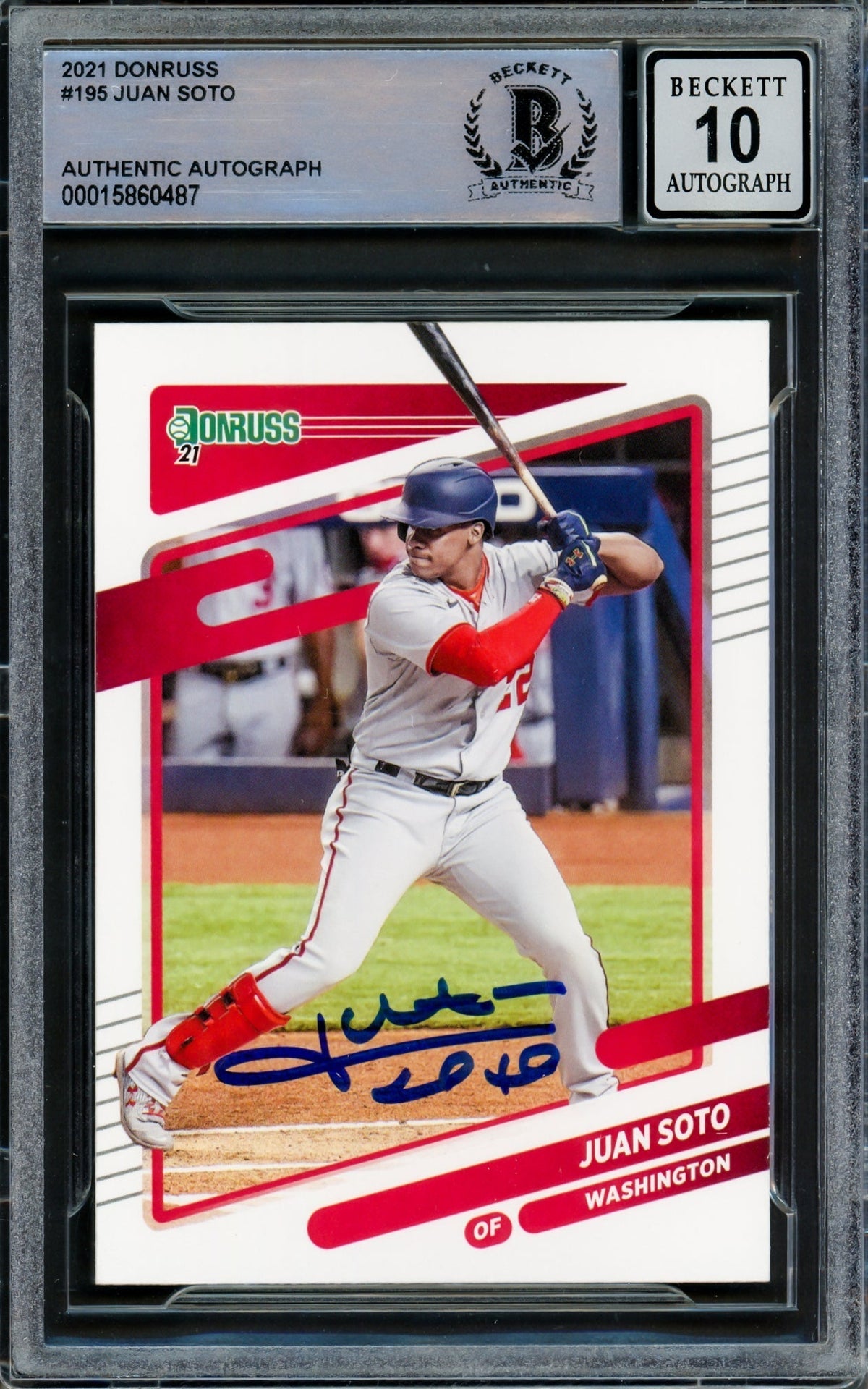 Juan Soto Autographed 2021 Donruss Card #195 Washington Nationals Auto Grade Gem Mint 10 Beckett Bas #15860487