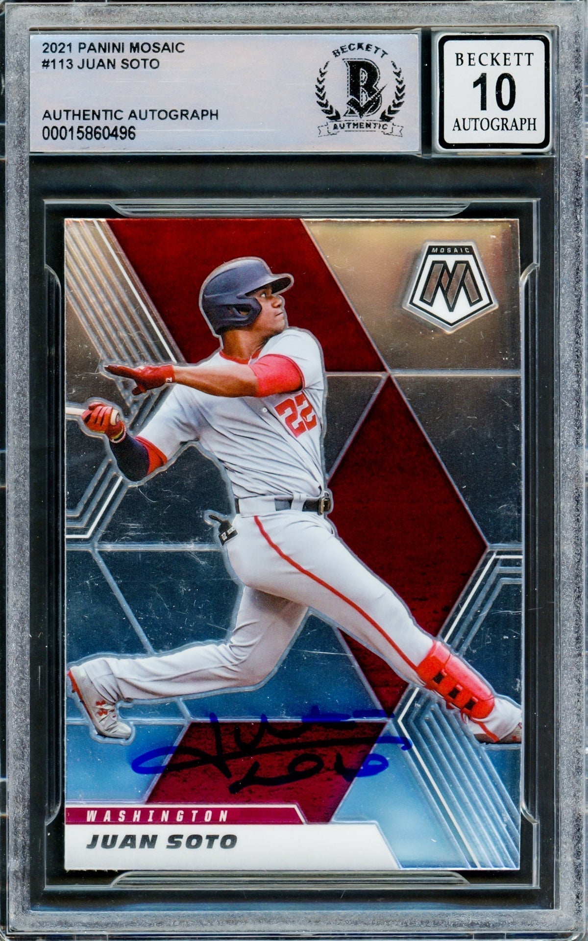 Juan Soto Autographed 2021 Panini Mosaic Card #113 Washington Nationals Auto Grade Gem Mint 10 Beckett Bas #15860496