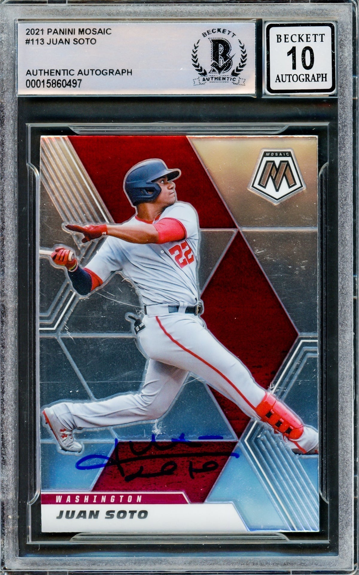Juan Soto Autographed 2021 Panini Mosaic Card #113 Washington Nationals Auto Grade Gem Mint 10 Beckett Bas #15860497