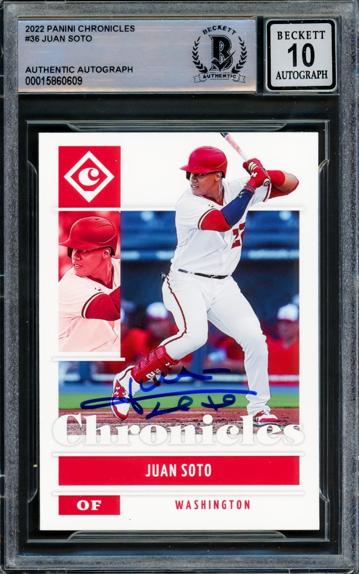 Juan Soto Autographed 2022 Panini Chronicles Card #36 Washington Nationals Auto Grade Gem Mint 10 Beckett Bas #15860609