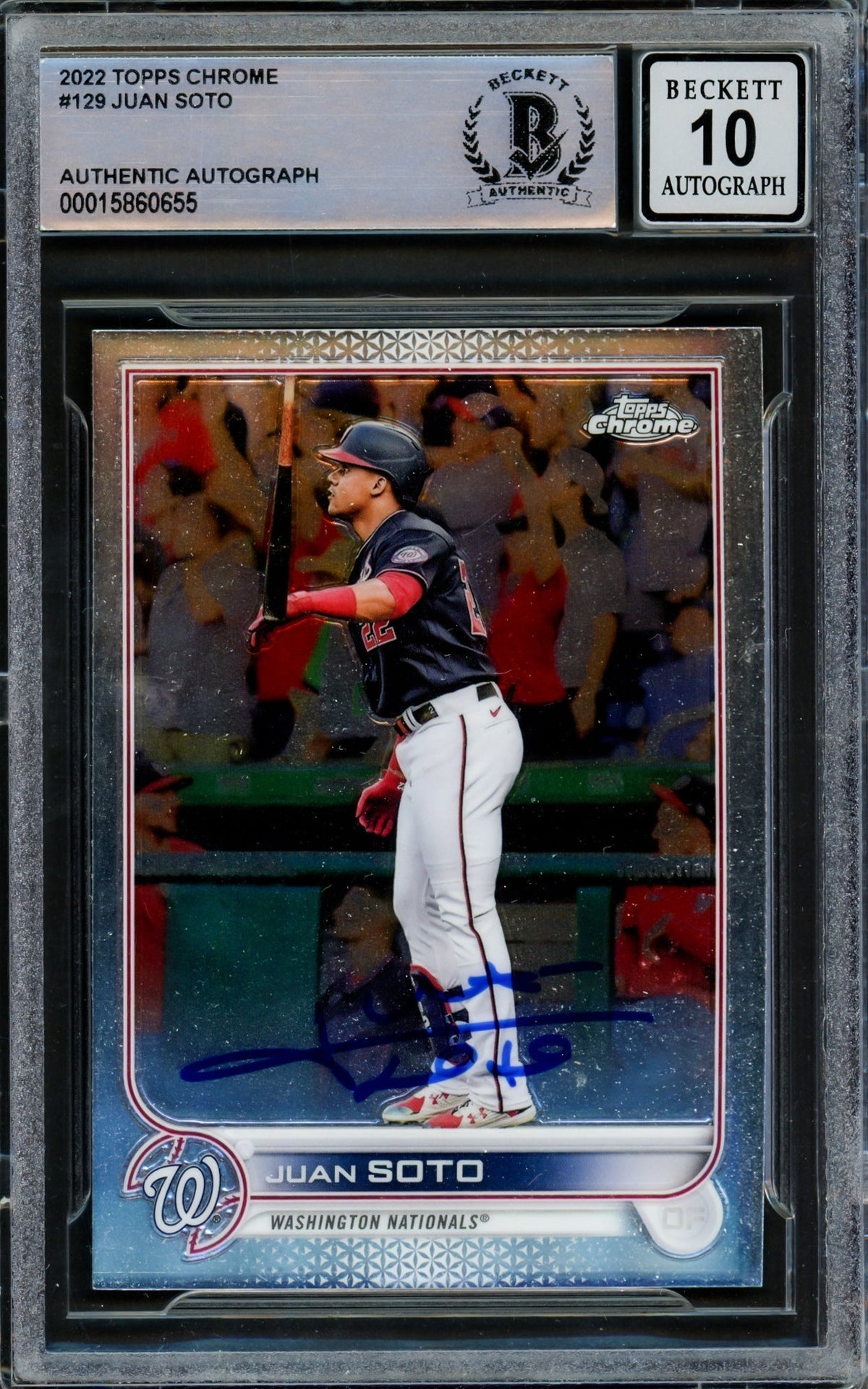 Juan Soto Autographed 2022 Topps Chrome Card #129 Washington Nationals Auto Grade Gem Mint 10 Beckett Bas #15860655