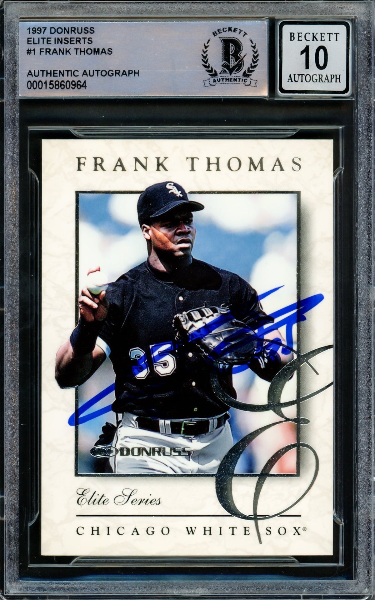 Frank Thomas Autographed 1997 Donruss Elite Series Inserts Card #1 Chicago White Sox Auto Grade Gem Mint 10 Beckett Bas #15860964