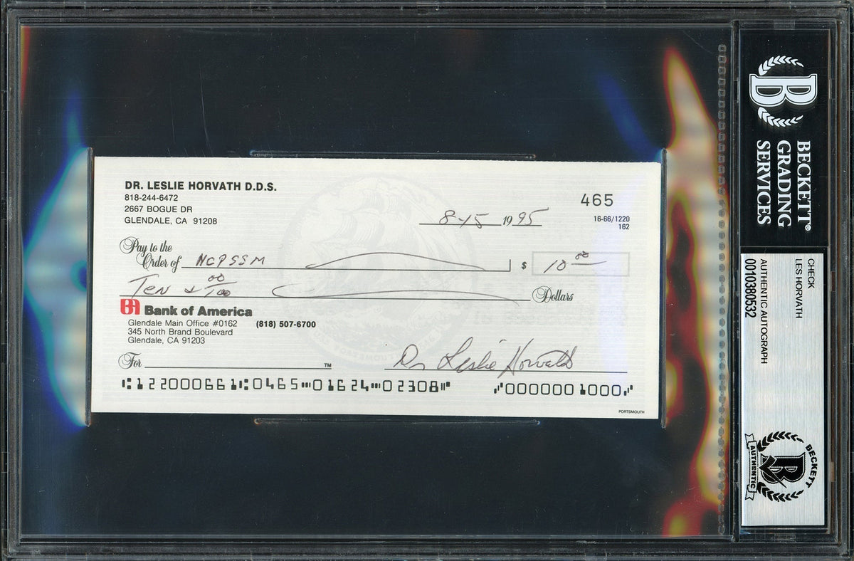 Les Horvath Autographed 3X6 Check Ohio State Buckeyes Beckett Bas #10380532