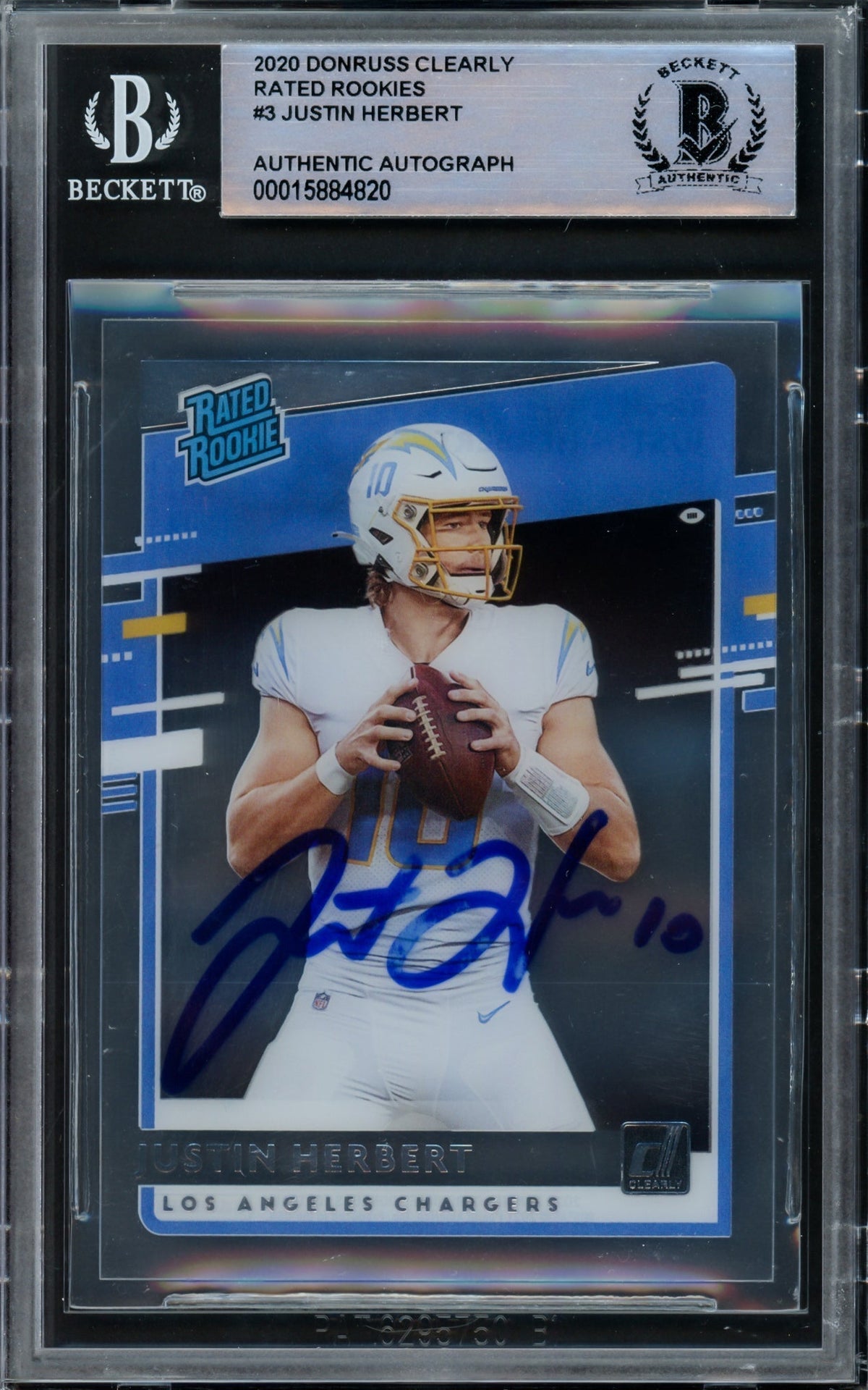 Justin Herbert Autographed 2020 Donruss Clearly Rated Rookies Card #Rr-Jh Los Angeles Chargers Beckett Bas #15884820