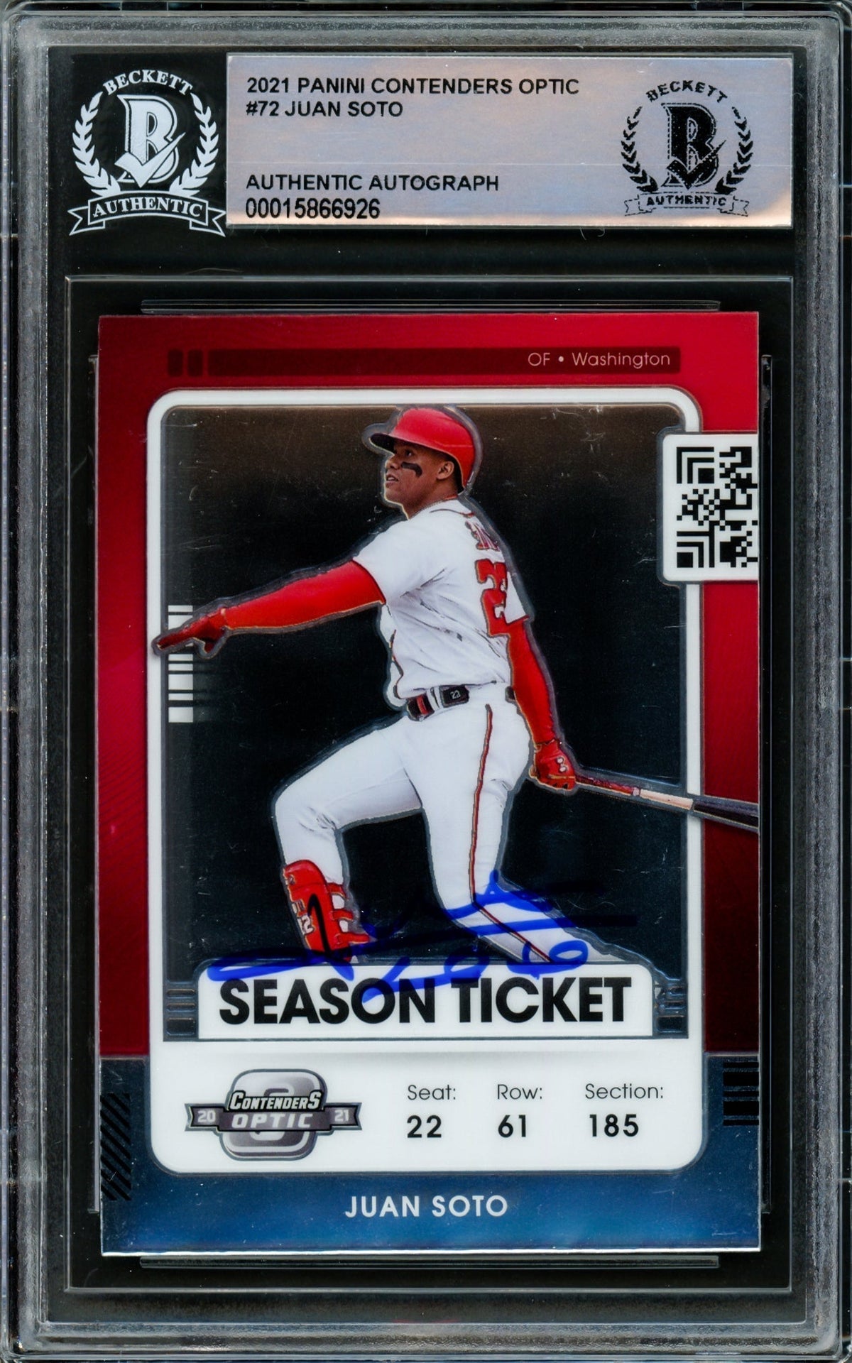 Juan Soto Autographed 2021 Panini Contenders Optic Card #72 Washington Nationals Beckett Bas #15866926